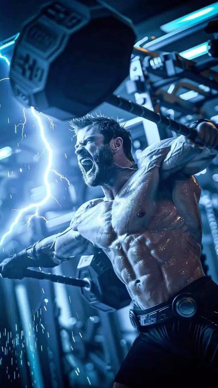 736x1308 Thor with hammer. Thor wallpaper hammer, Thor body wallpaper, Gym wallpaper hd