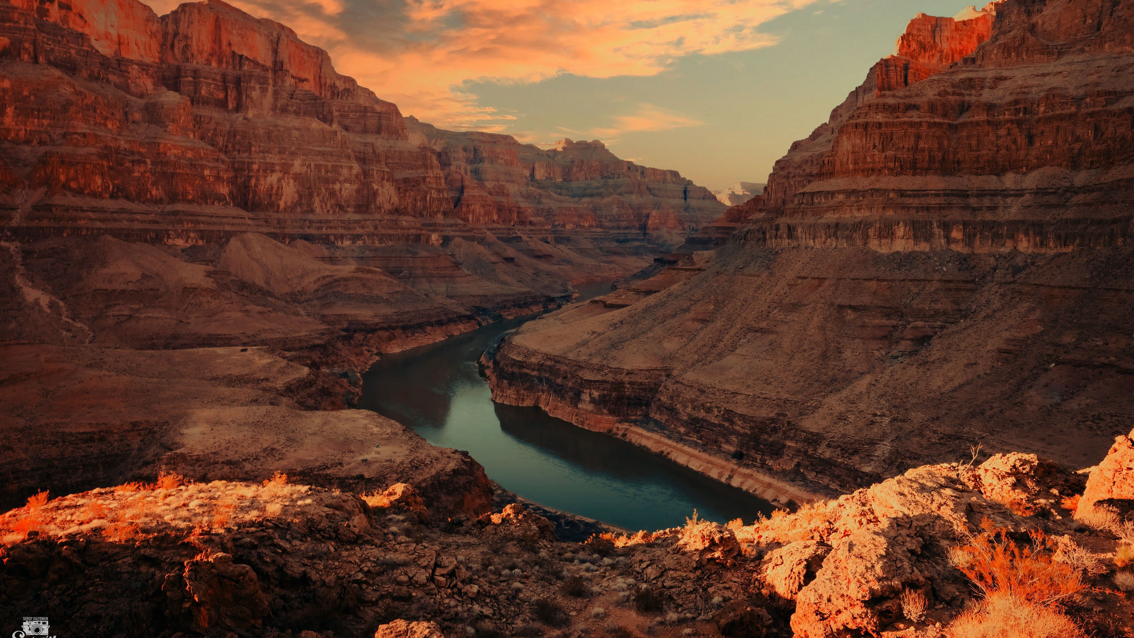 3840x2160 stones rocks grand canyon river landscape clouds sky background reflection nature 4K HD Nature Wallpaper