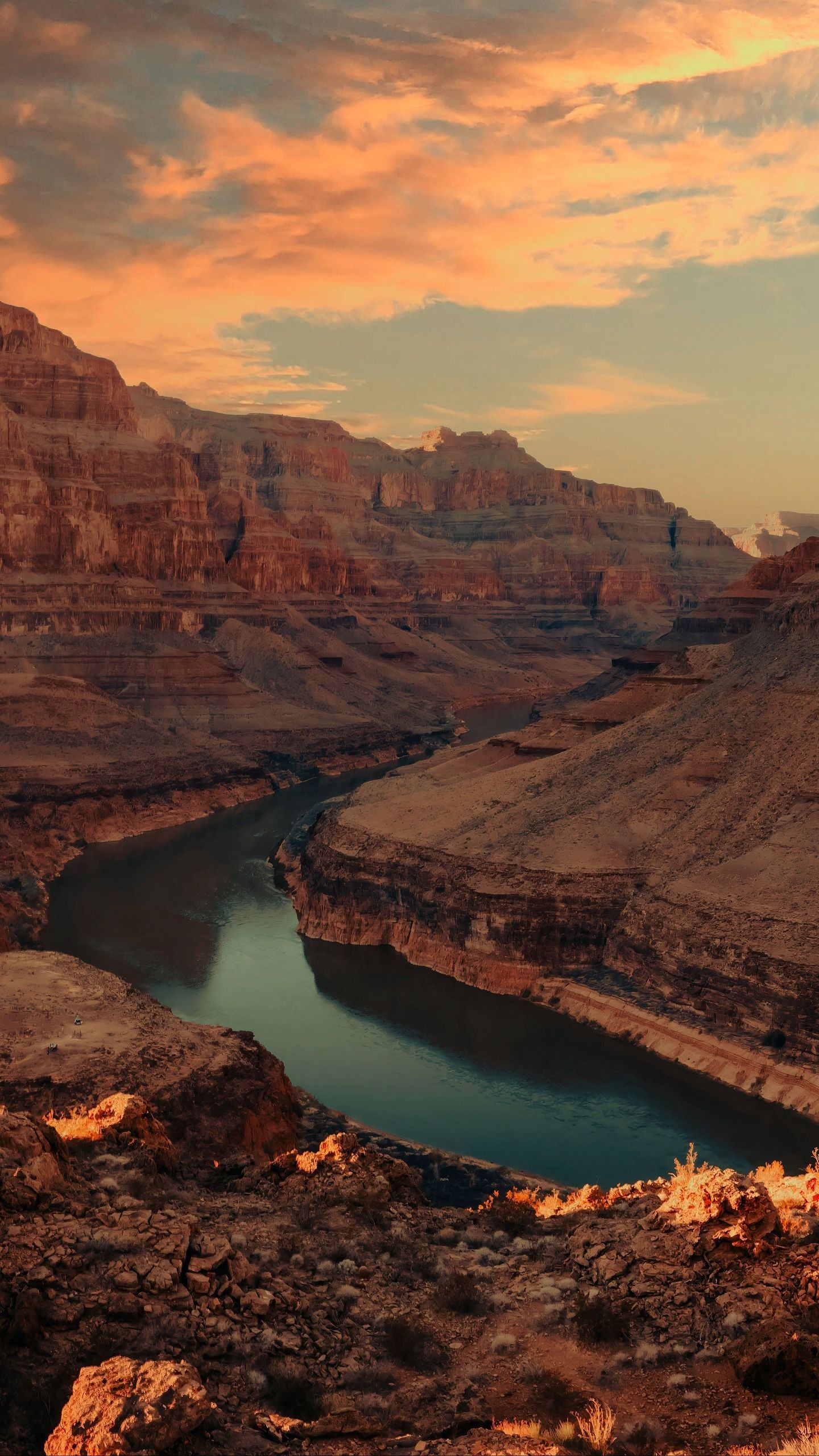1440x2560 stones rocks grand canyon river landscape clouds sky background reflection nature 4K HD Nature Wallpaper