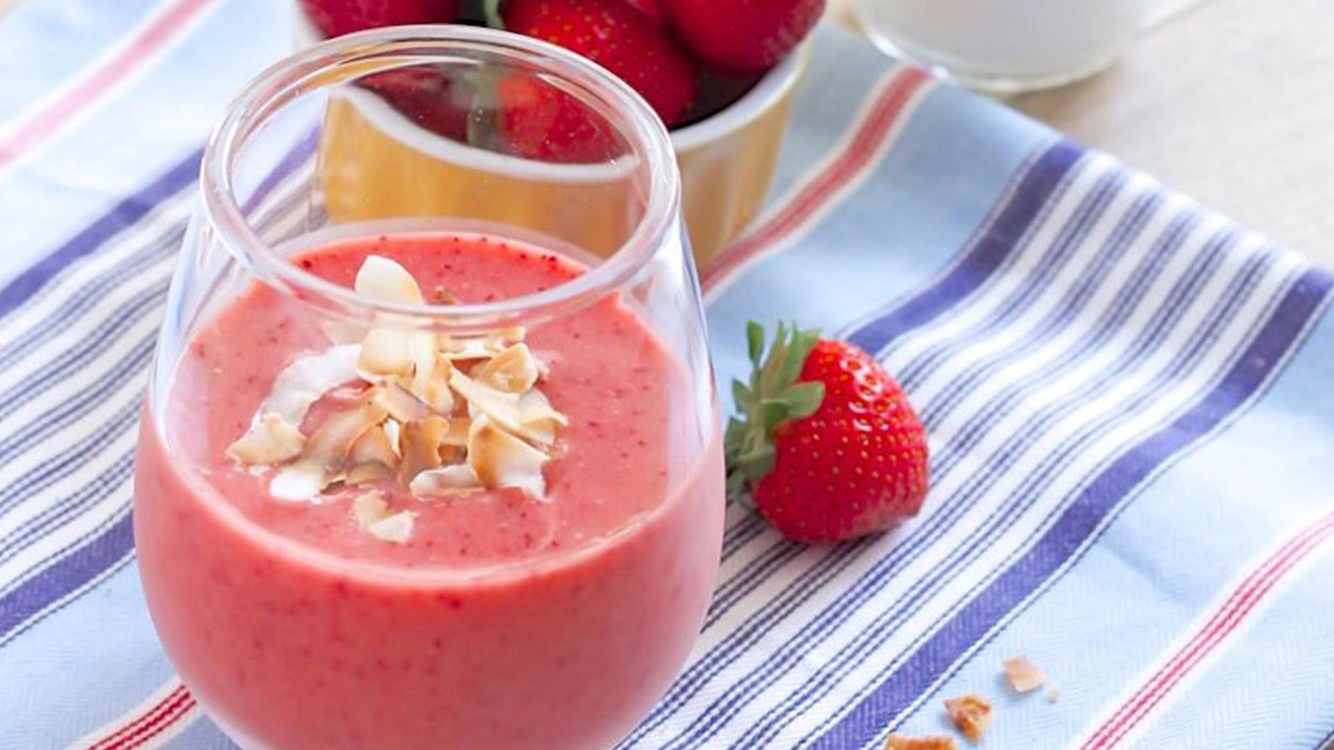 1920x1080 Strawberry Banana Protein Smoothie with Coconut
