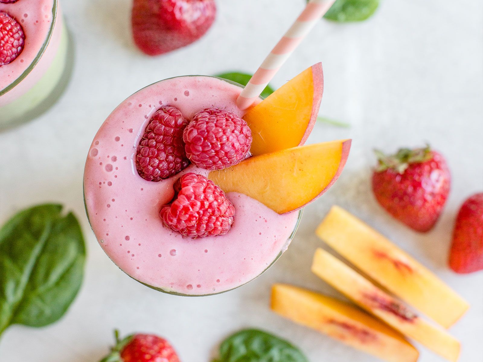 1600x1200 Strawberry Raspberry + Peach Green Smoothie