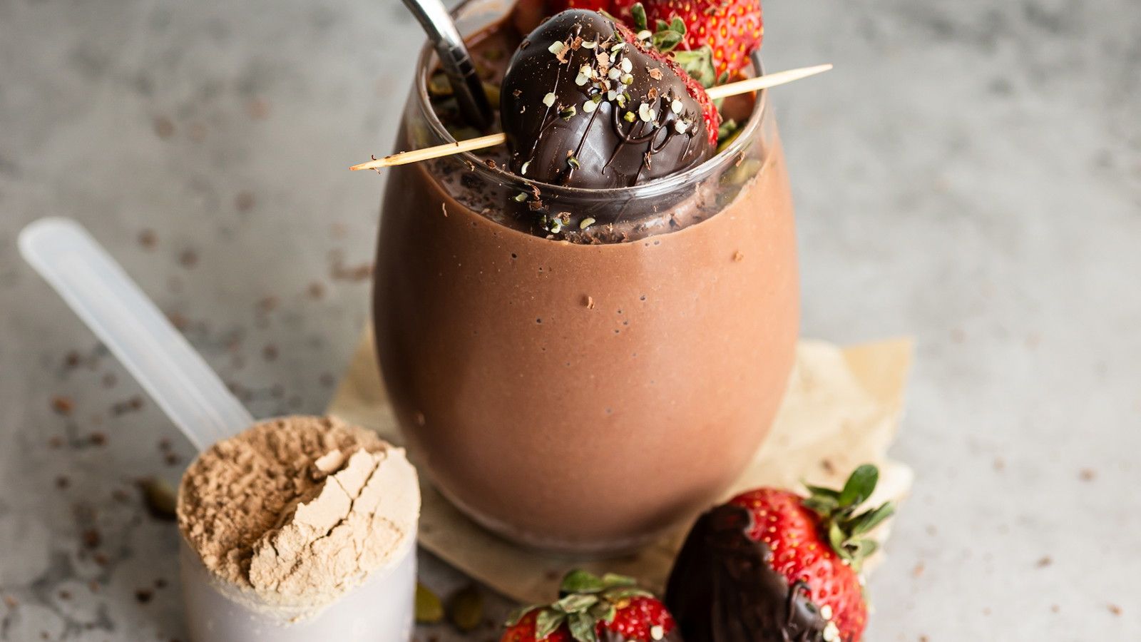 1600x900 Dark Chocolate Strawberry Protein Smoothie