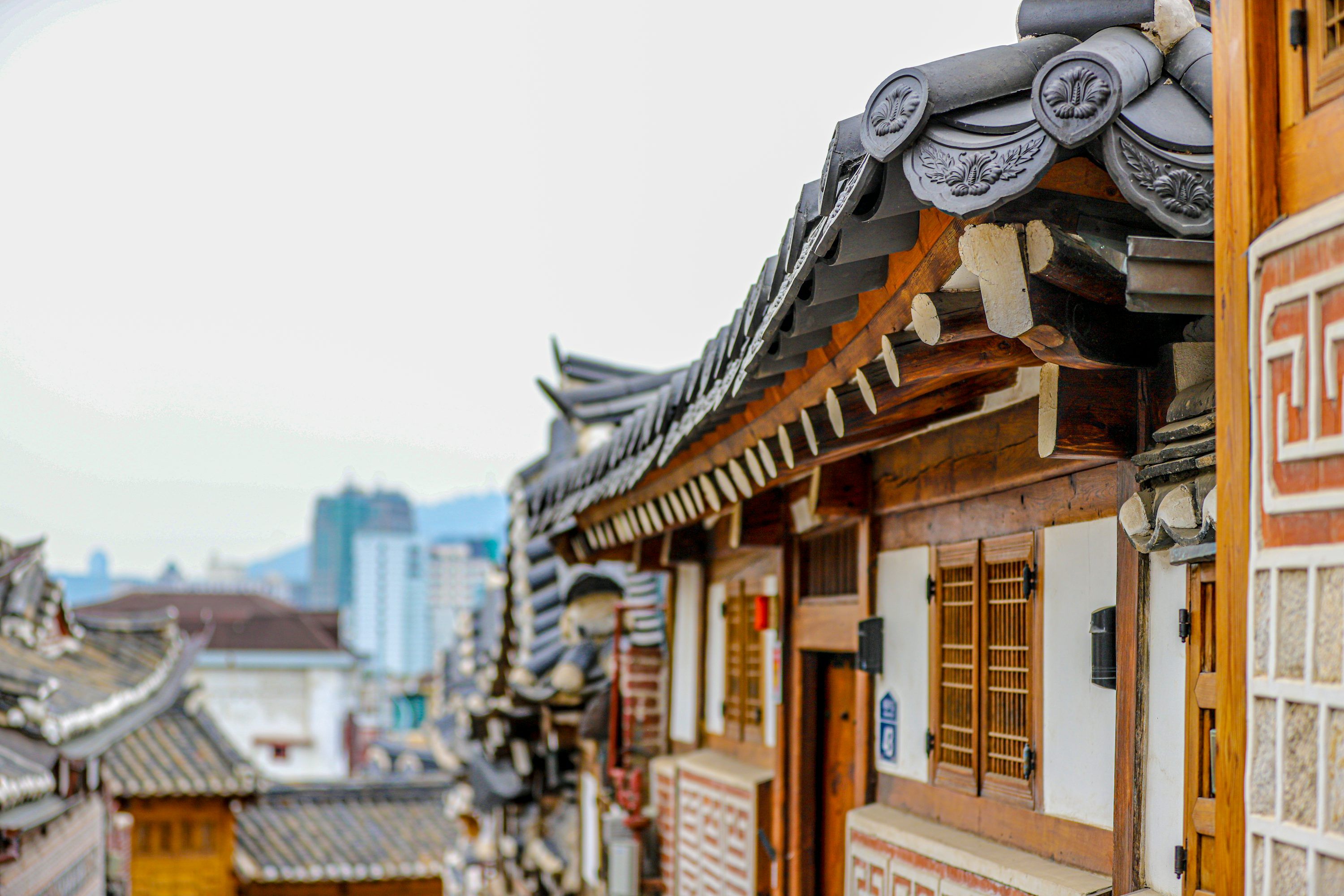 3000x2000 A row of buildings with a city in the background photo