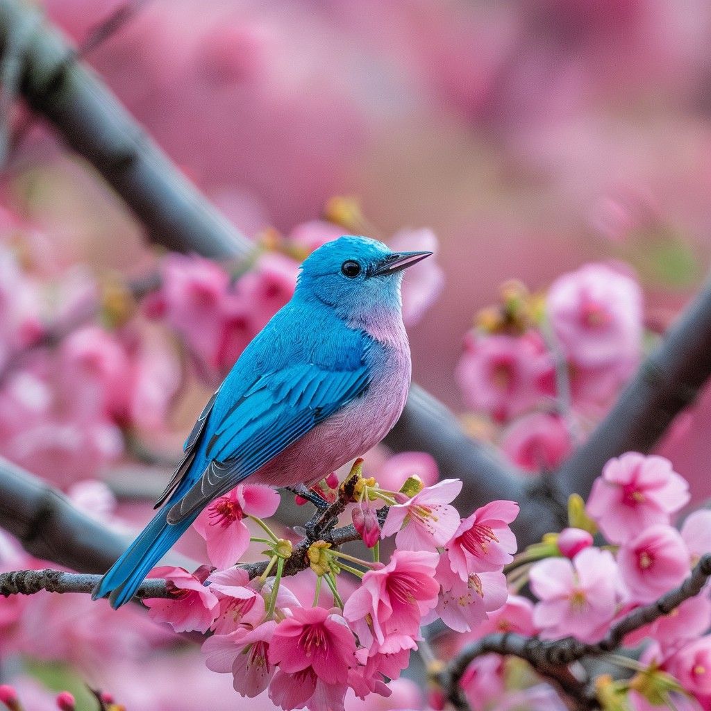 1024x1024 Free Vibrant Blue Bird Image, Blue, Pink