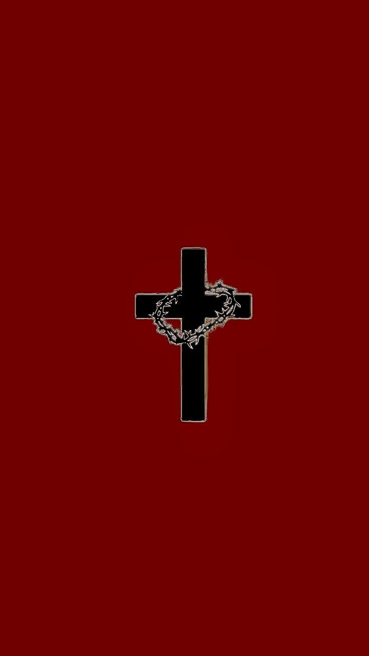 736x1308 Black Cross on Red Background. Christian symbol art, Christian wall art ideas, Cross with crown of thorns on red background