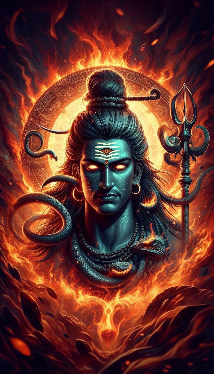 736x1288 Witness the fierce and wrathful form of Lord Shiva as Rudra, the destroyer of evil. With eyes blazin