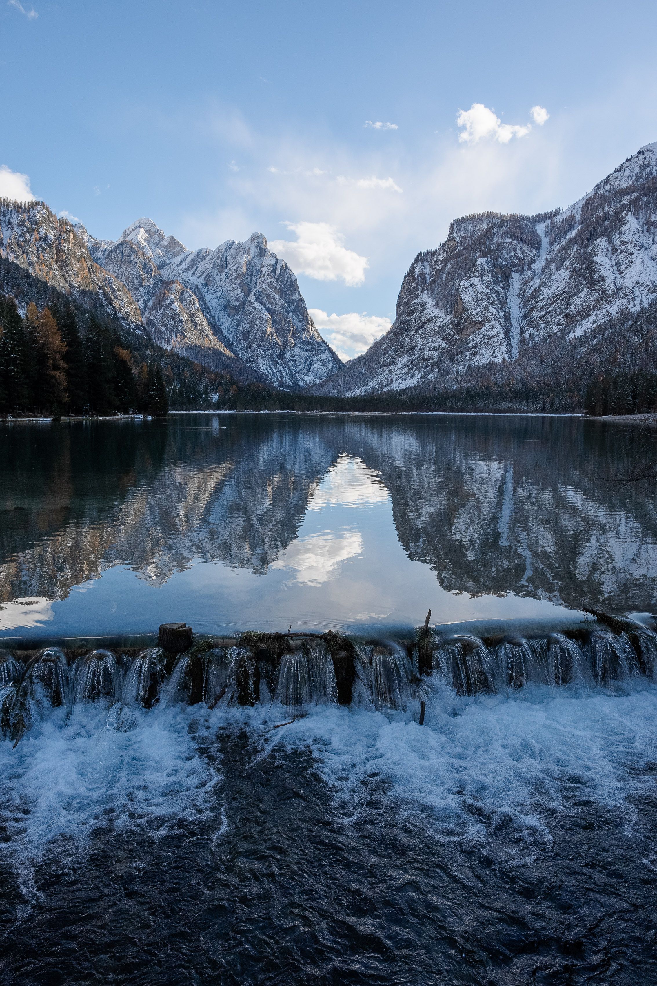 2267x3400 Waterfall on Lake in Mountains · Free