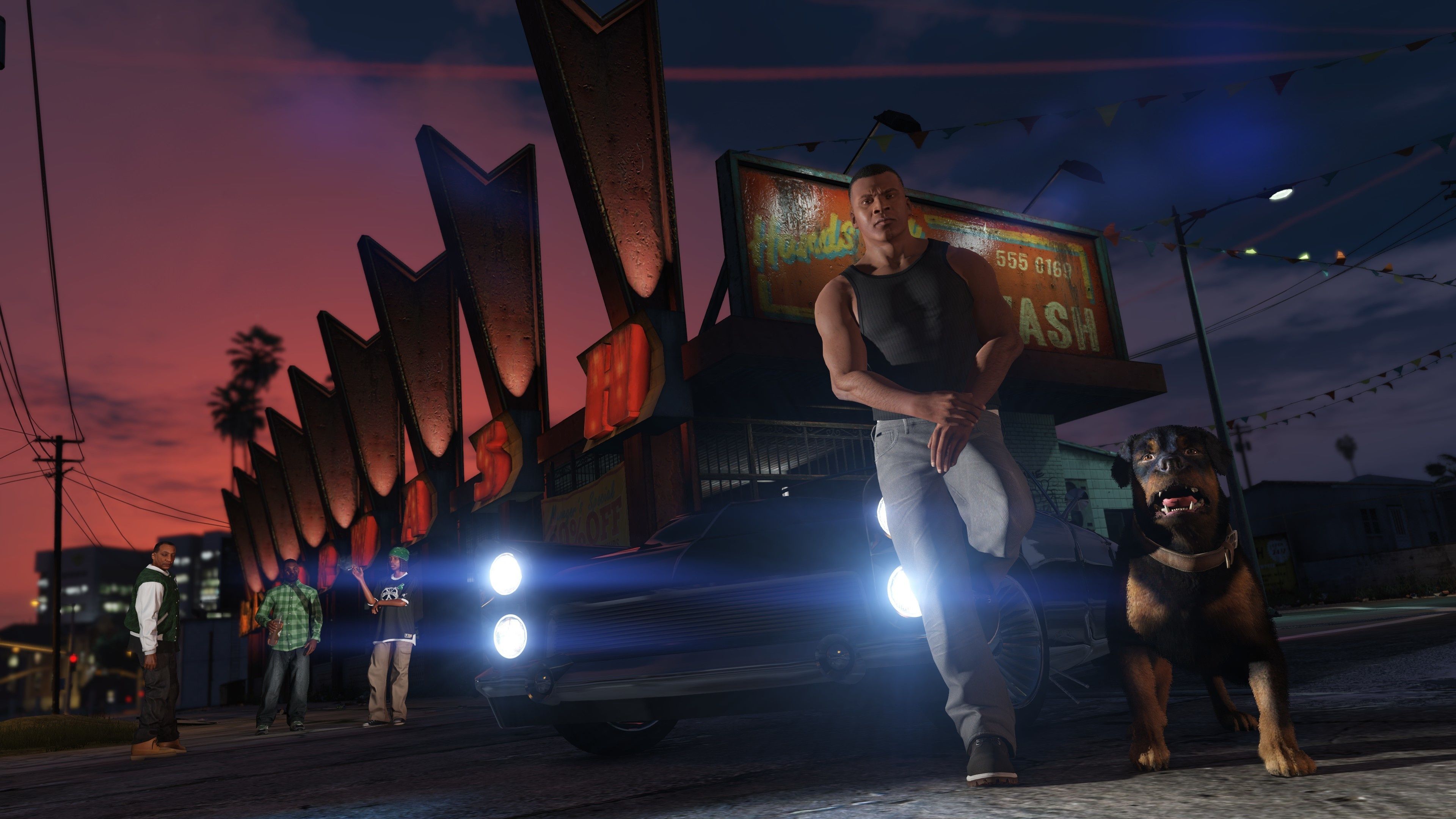 3840x2160 Wallpaper night, dog, Los Santos, Franklin, gta chop for mobile and desktop, section игры, resolution 3840x2160