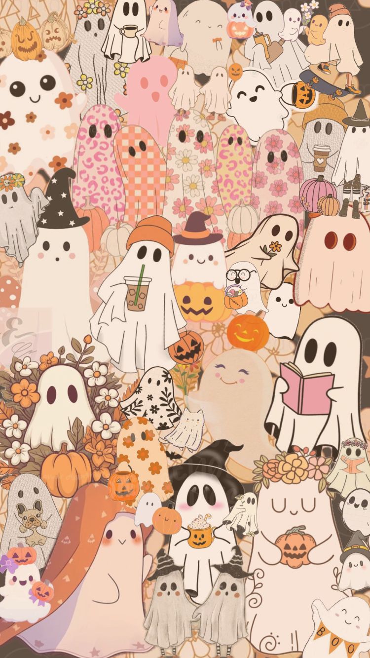750x1333 Adorable Aesthetic Ghost Halloween Wallpaper for iPhone