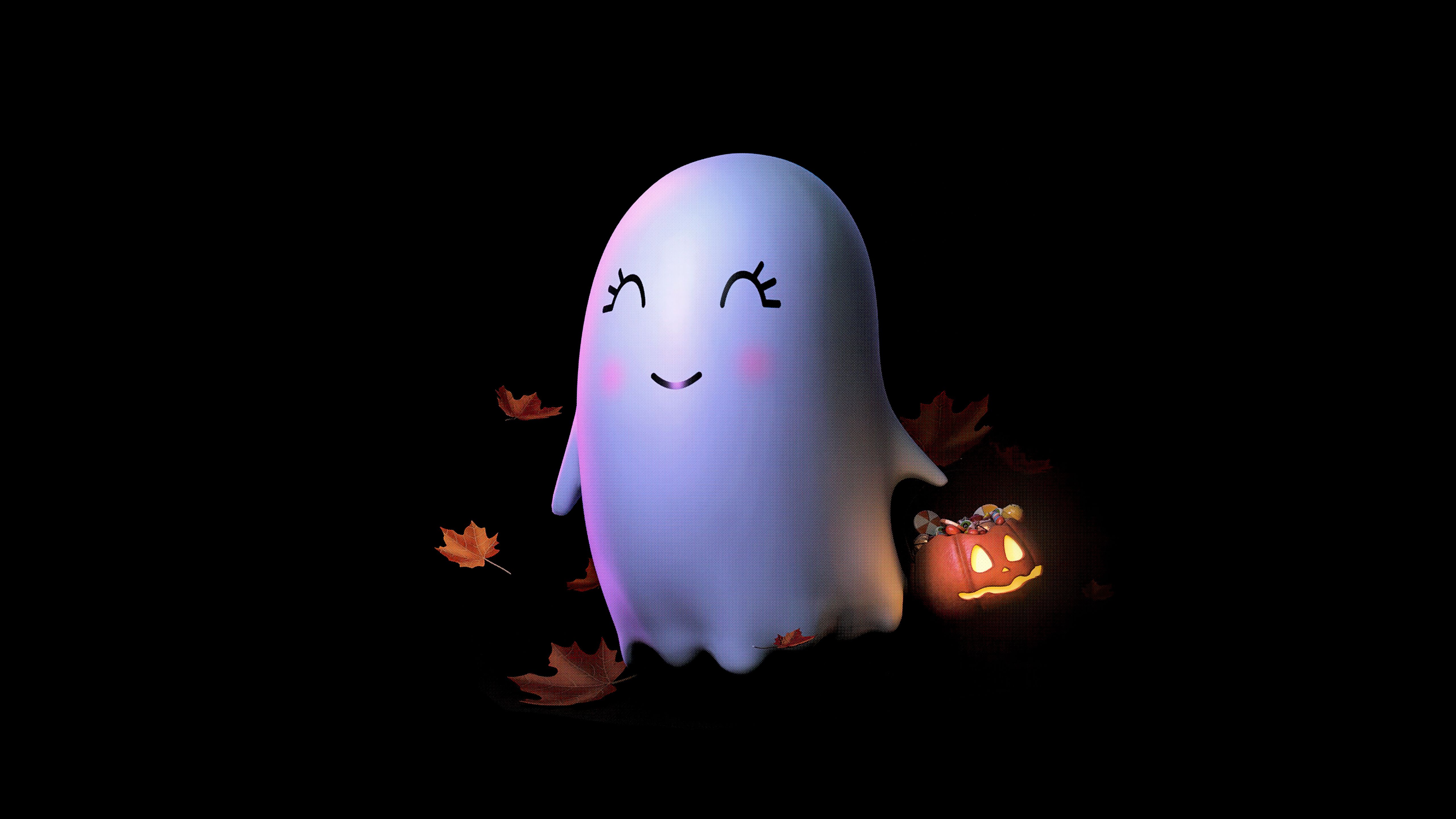 5120x2880 Cute ghost Wallpaper 4K, Halloween night, Kawaii, AMOLED