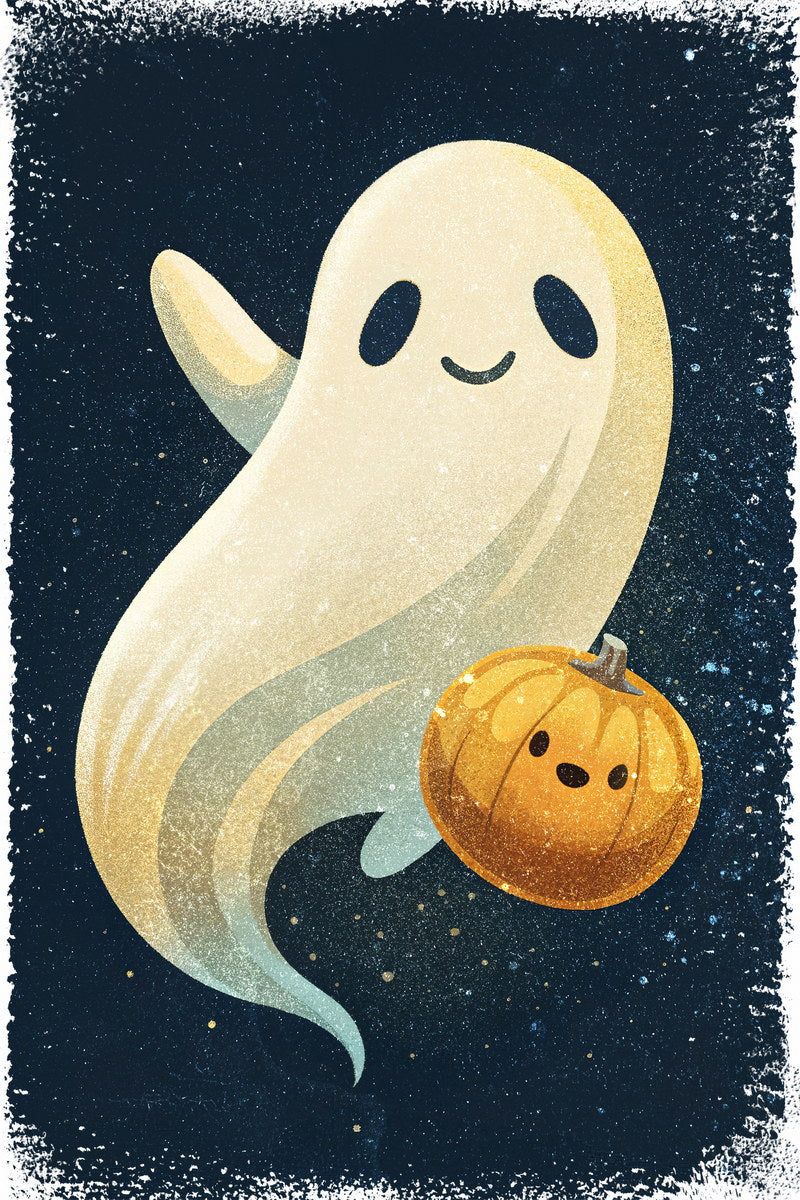 800x1200 Poster Ghost With Pumpkin Poster Cute Halloween Print For Kids Nursery Art Friendly Ghost Decor