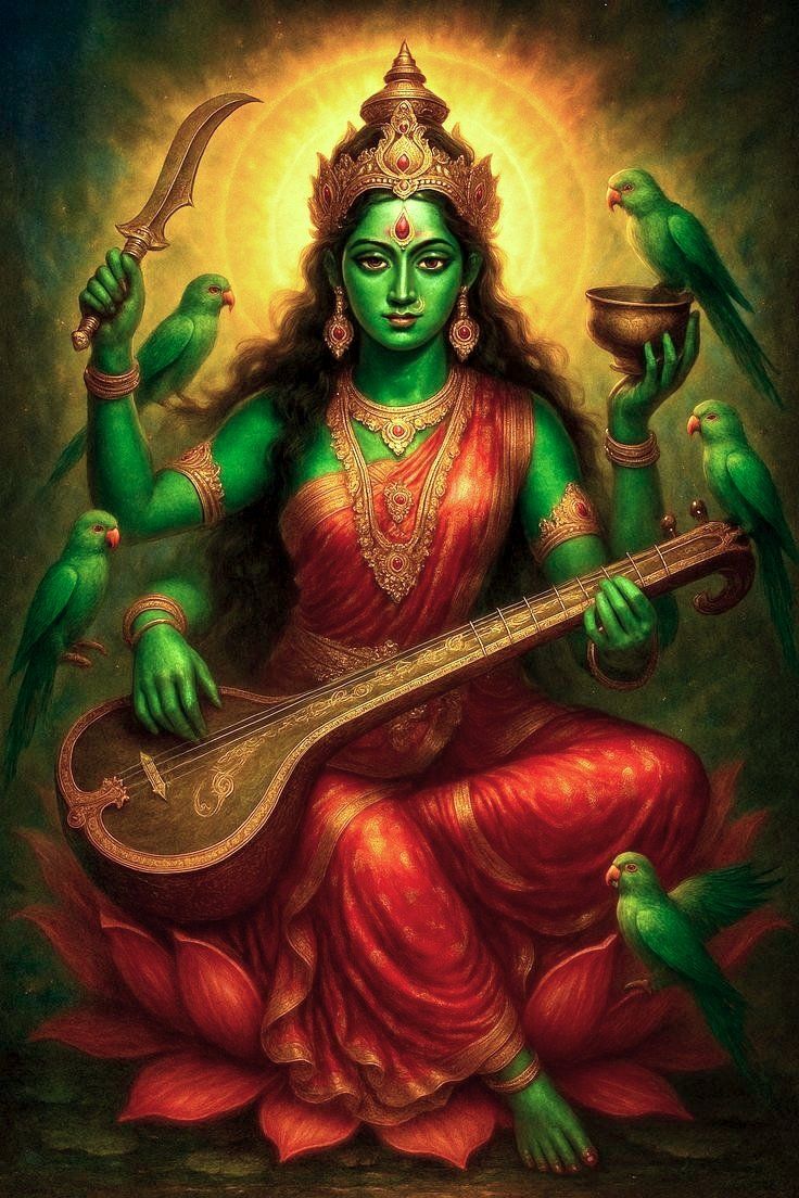 736x1104 Matangi Devi Maa- She is worshipped to gain eloquence, wisdom, creativity, and control over thoughts. She transforms impure thoughts into divine inspiration, showing that divinity can arise even from what the world