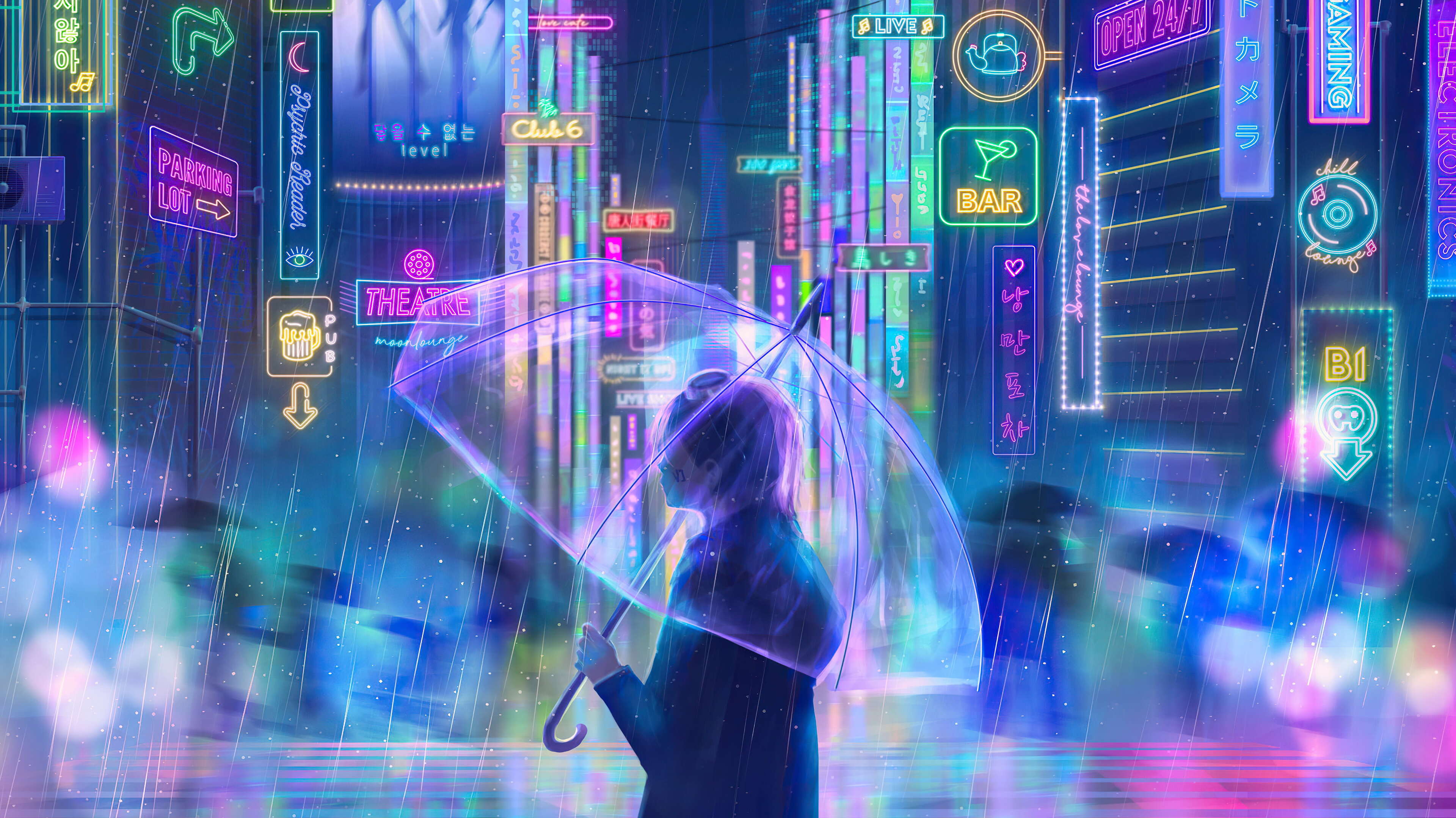 3840x2160 Rain in the neon city [3840x2160]