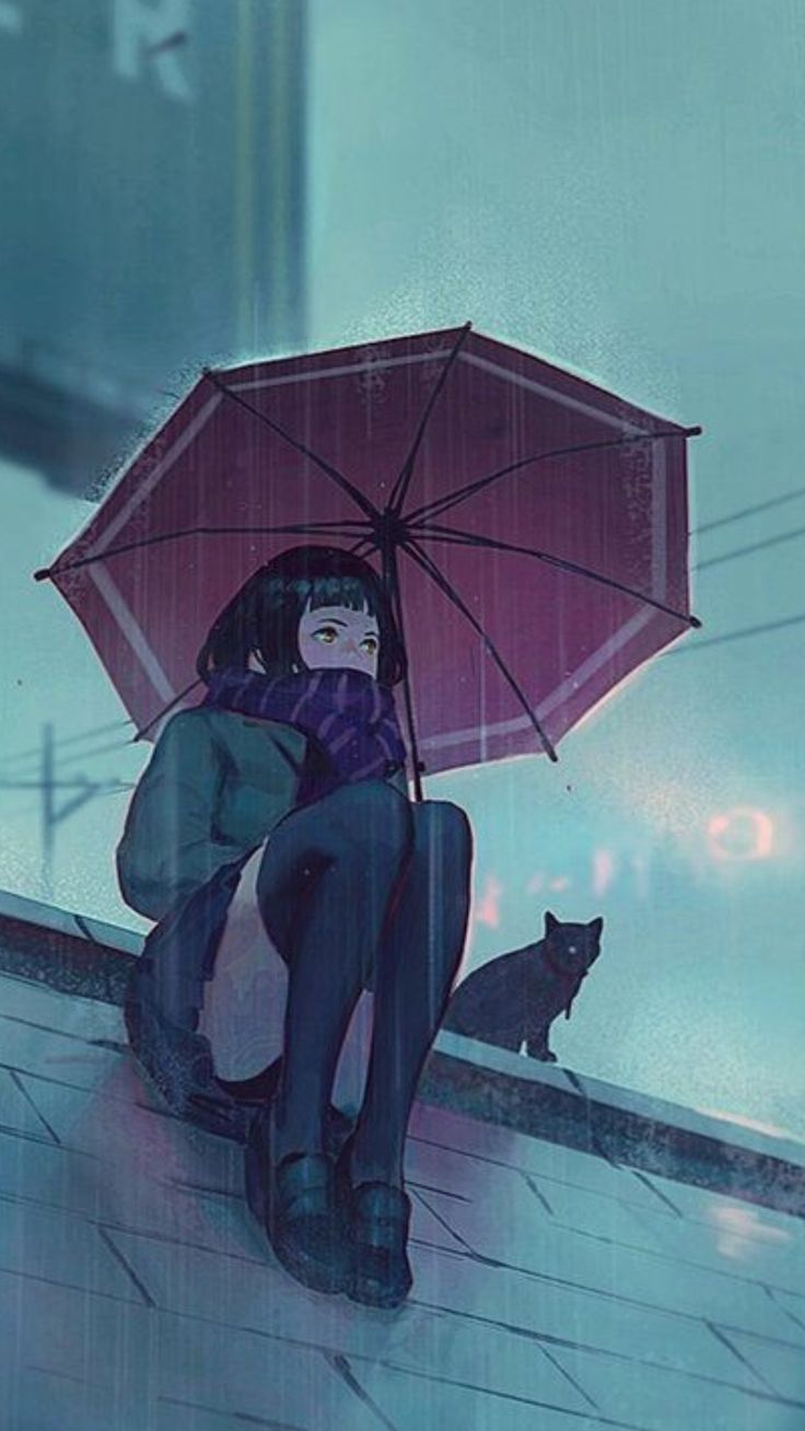 736x1308 Girl on a rooftop in rain #Wallpaper #wallz #Aramgaan