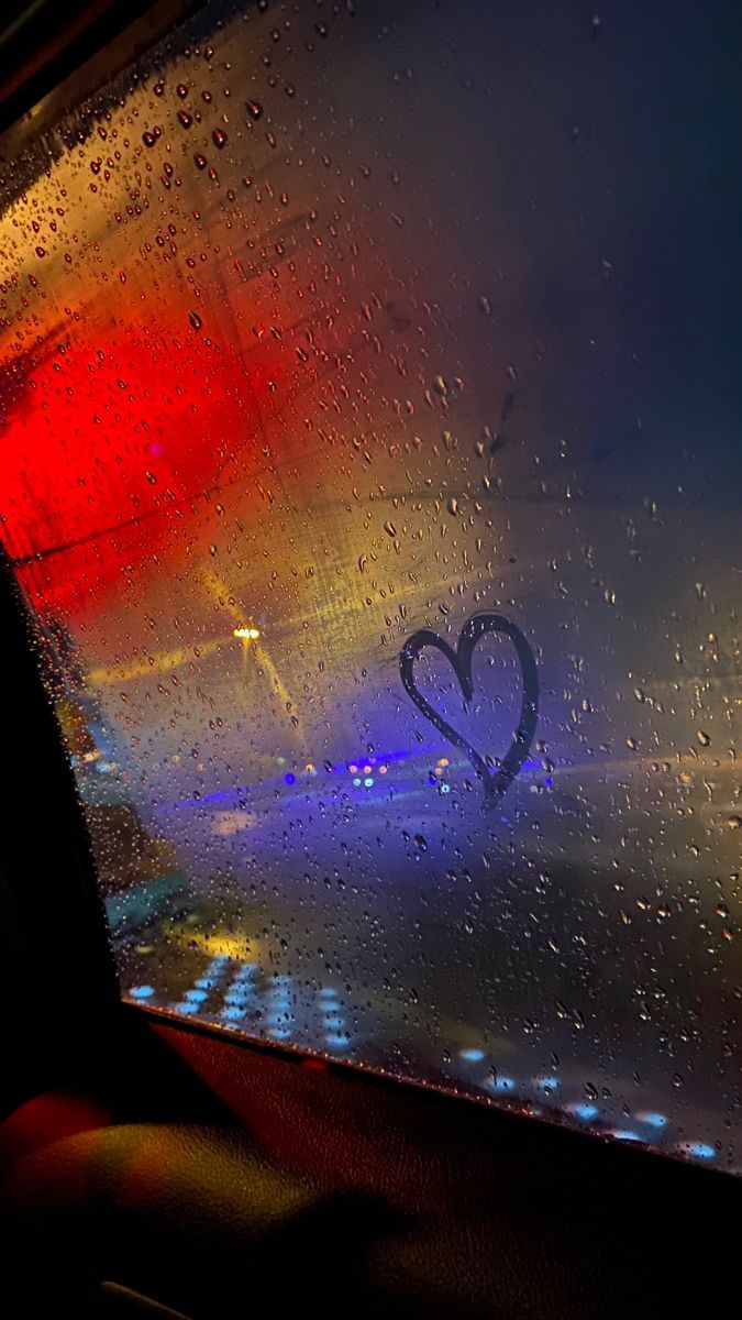 675x1200 Chill Wallpaper: Heart on Rainy Bus Window. Raining hearts background, Rainy night window wallpaper, Colorful car window night view