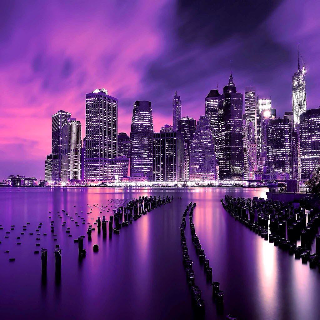 1024x1024 City Purple Aesthetic Wallpaper