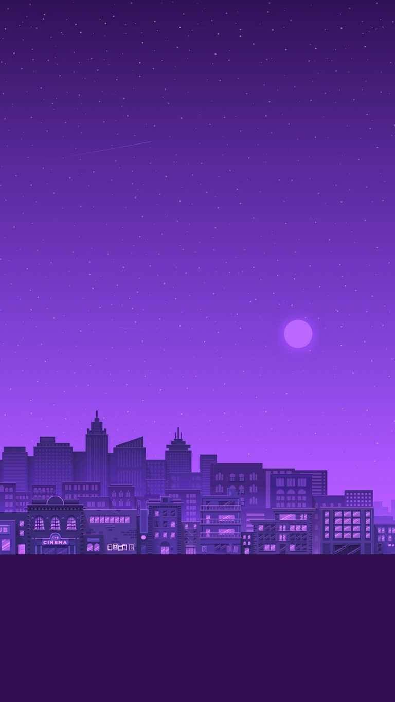 768x1365 Dark Purple Anime City Wallpaper