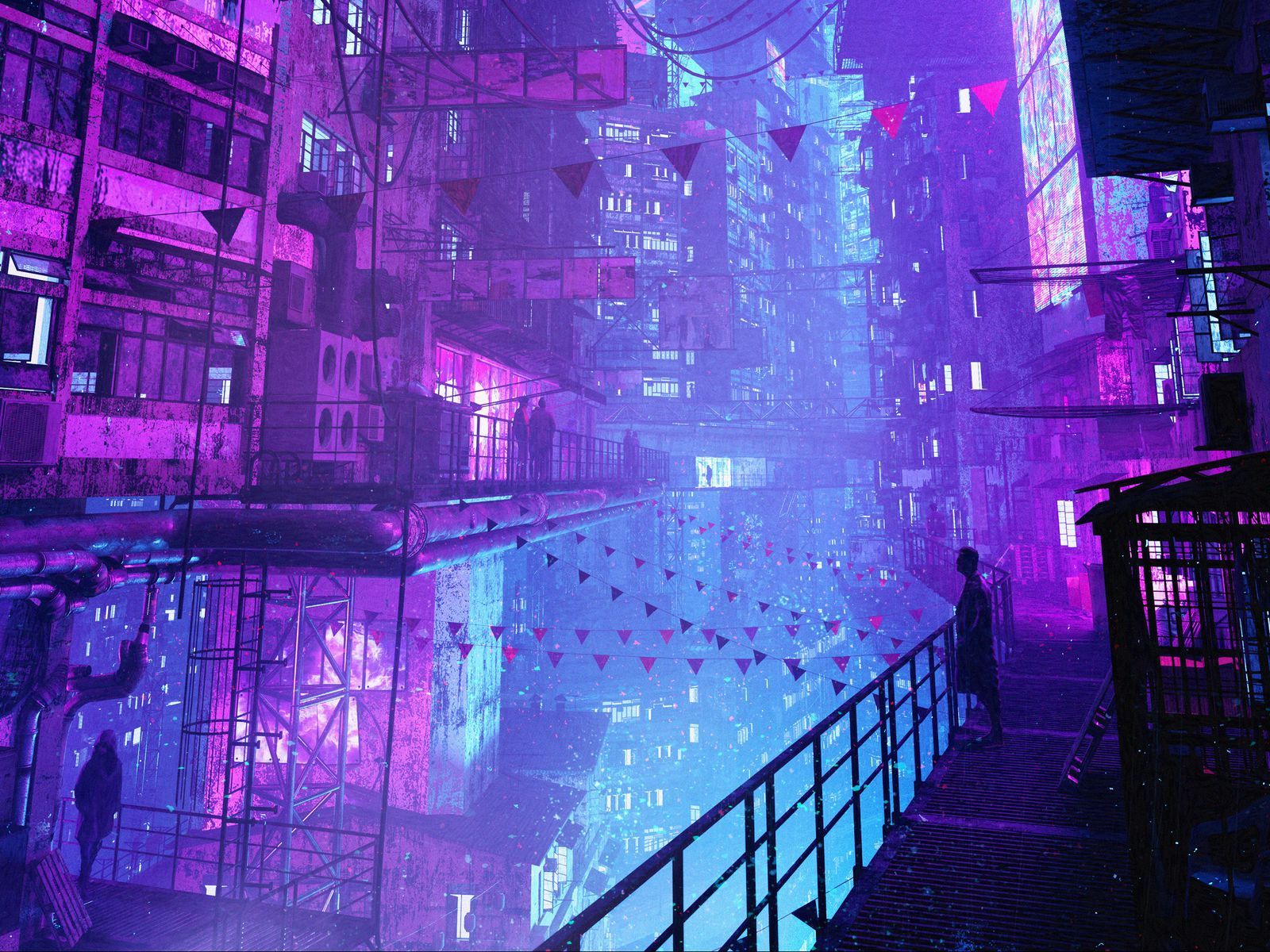 1600x1200 Download wallpaper 1600x1200 city, night, buildings, light, neon, dark standard 4:3 HD background