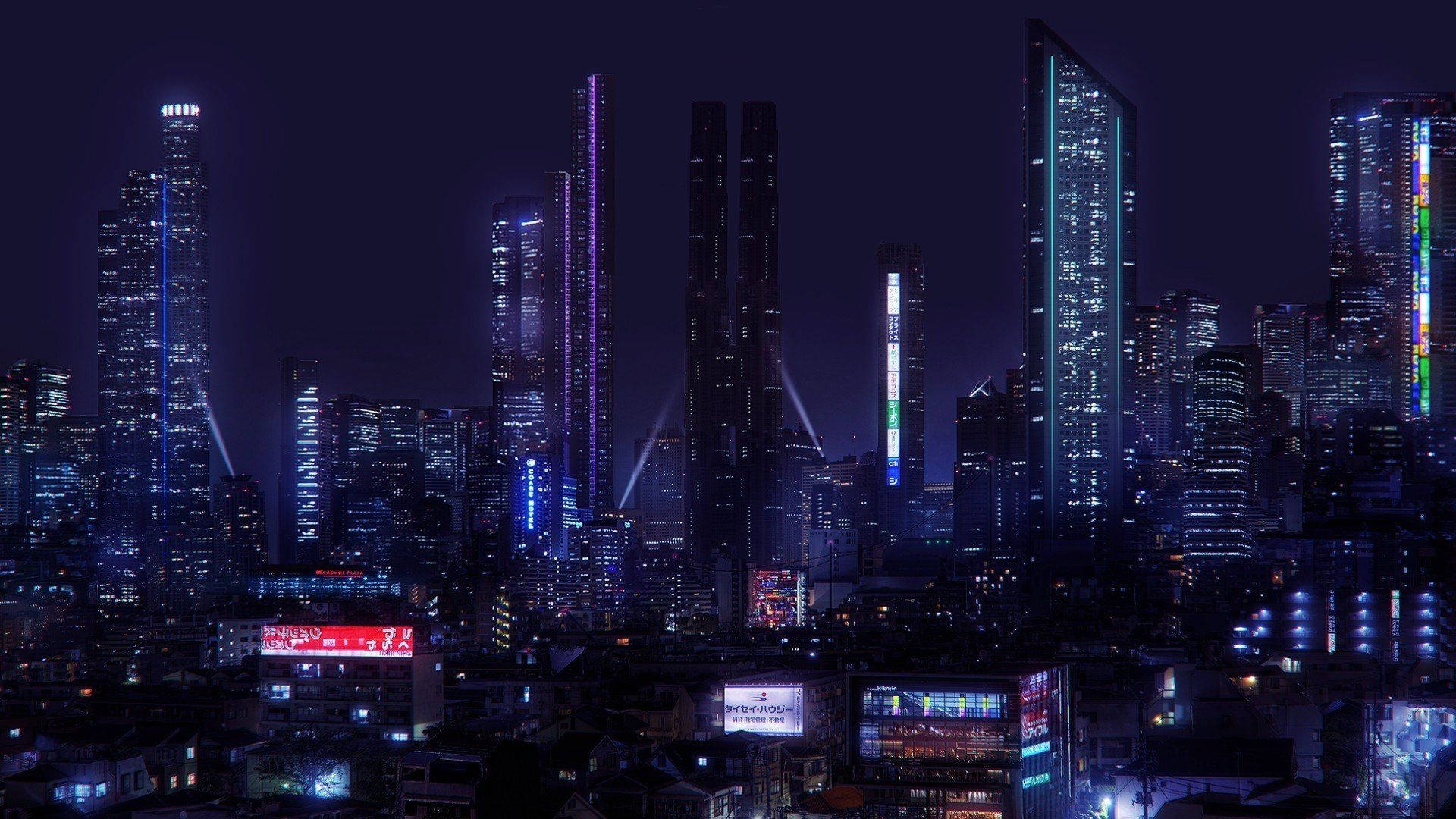 1920x1080 Cyberpunk 1920x1080 Dark Purple Japan City Skyline Wallpaper