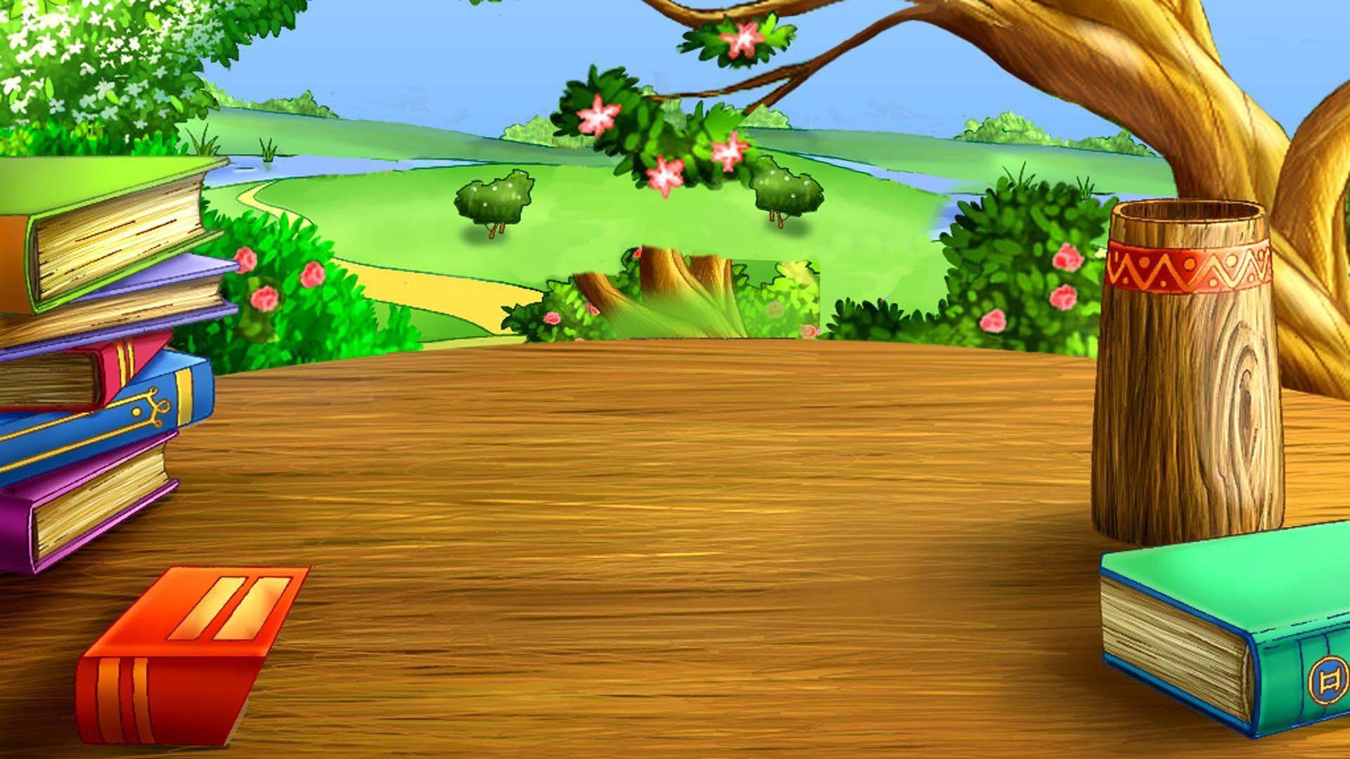 1920x1080 Table With Books In Green Scenery Background HD Kids Wallpaper