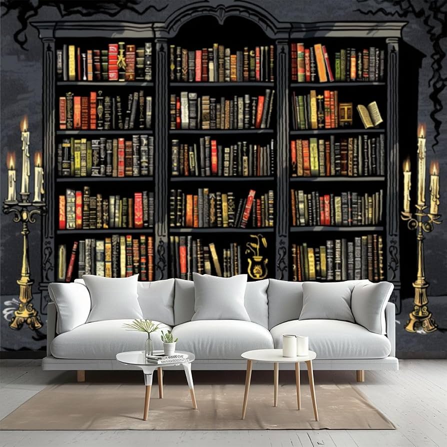 894x894 GAROLINAPW Vintage Wallpaper Victorian Bookcase w Baroque Candlesticks Gothic Books Wall Mural Peel and Stick Canvas Art Wall Mural Decor Self- Adhesive Wallpaper for Bedroom Living Room