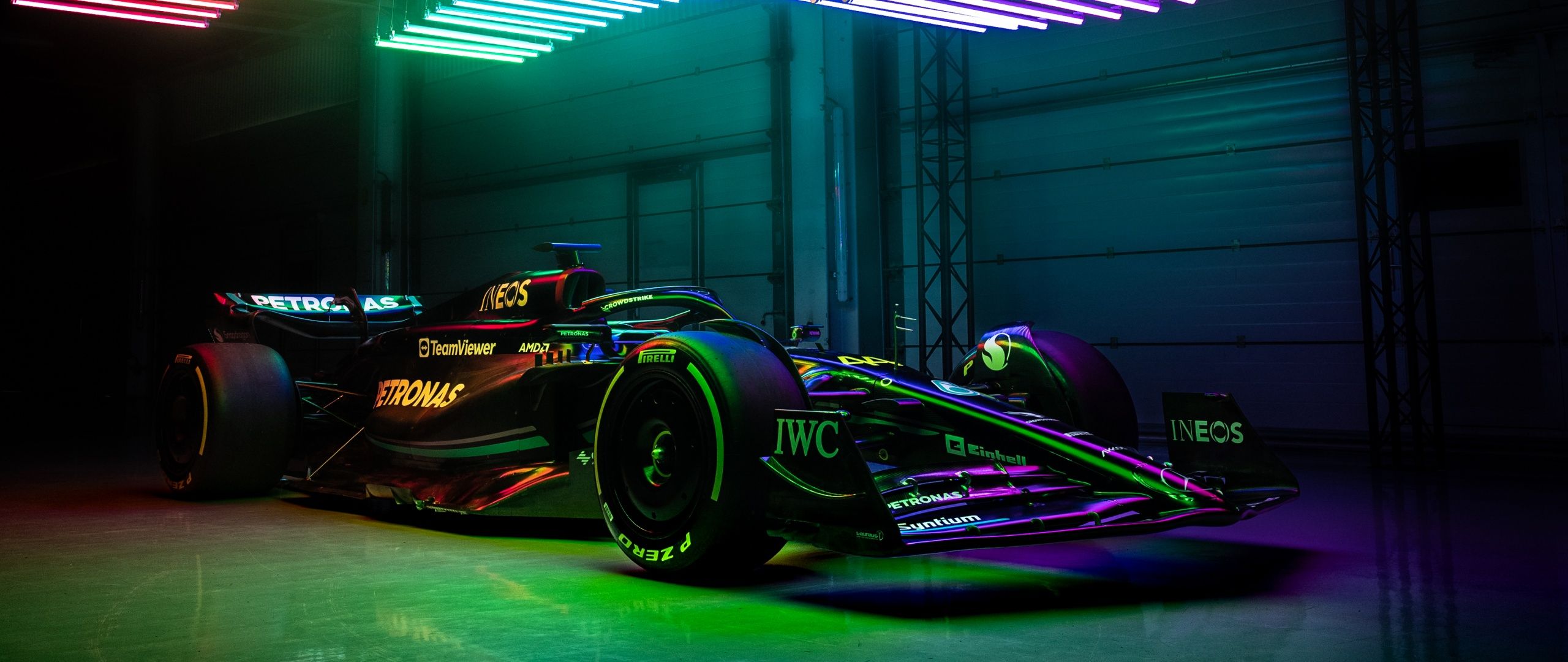 2560x1080 Mercedes AMG F1 W14 E Performance Wallpaper 4K, Neon Lights
