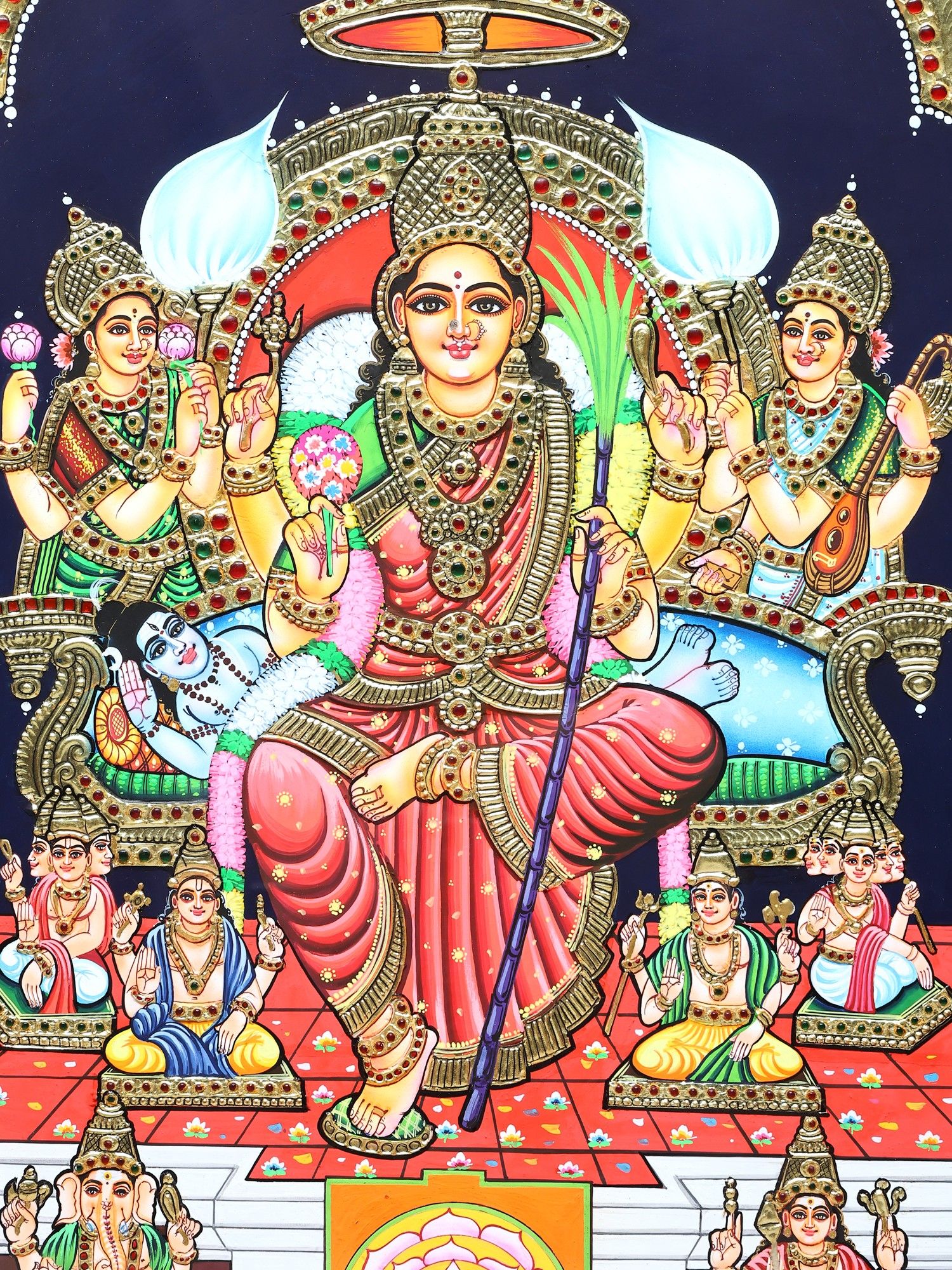 1500x2000 Divine Goddess Tripura Sundari (Rajarajeshwari). Traditional Colors with 24 Karat Gold. Tanjore Painting with Frame. Exotic India Art