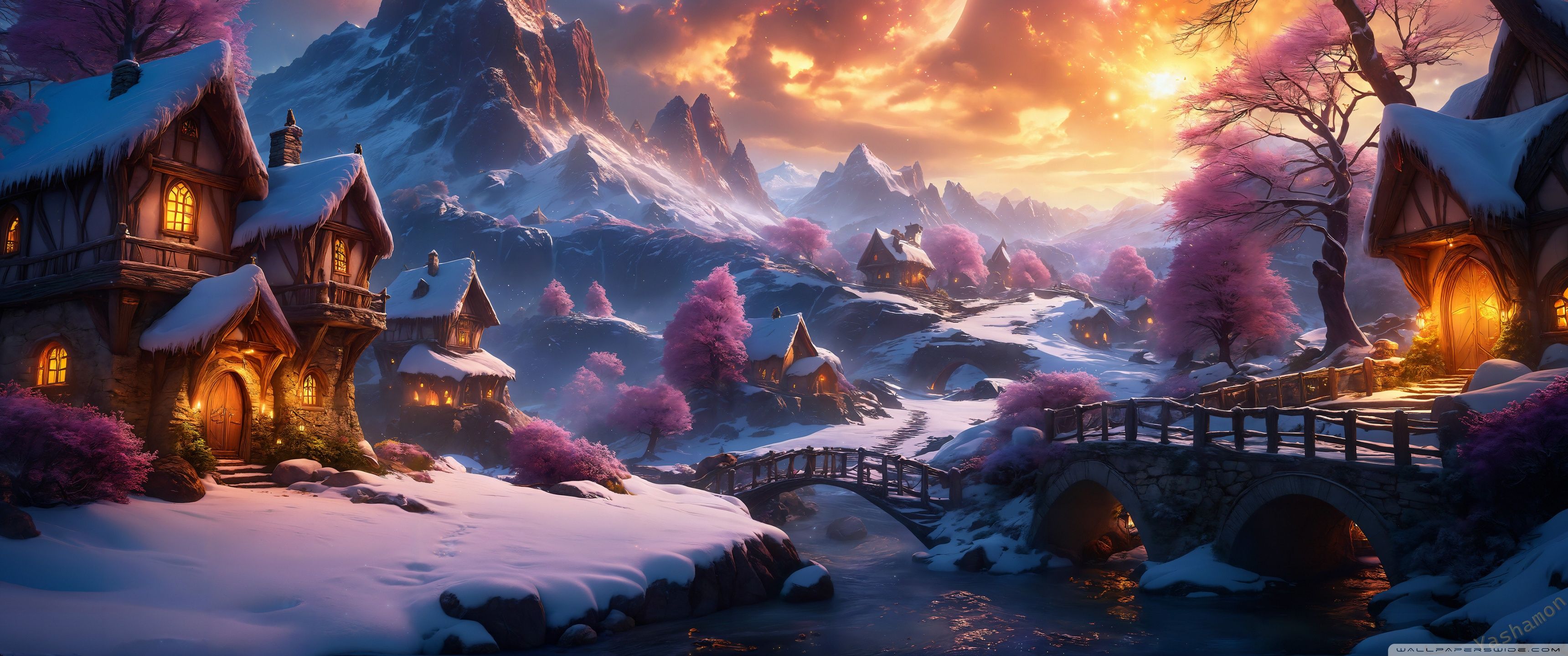 3440x1440 Fantasy Winter Mountain Landscape 4K UHD Wallpaper for UltraHD Desktop and TV : Smartphone and Tablet Devices