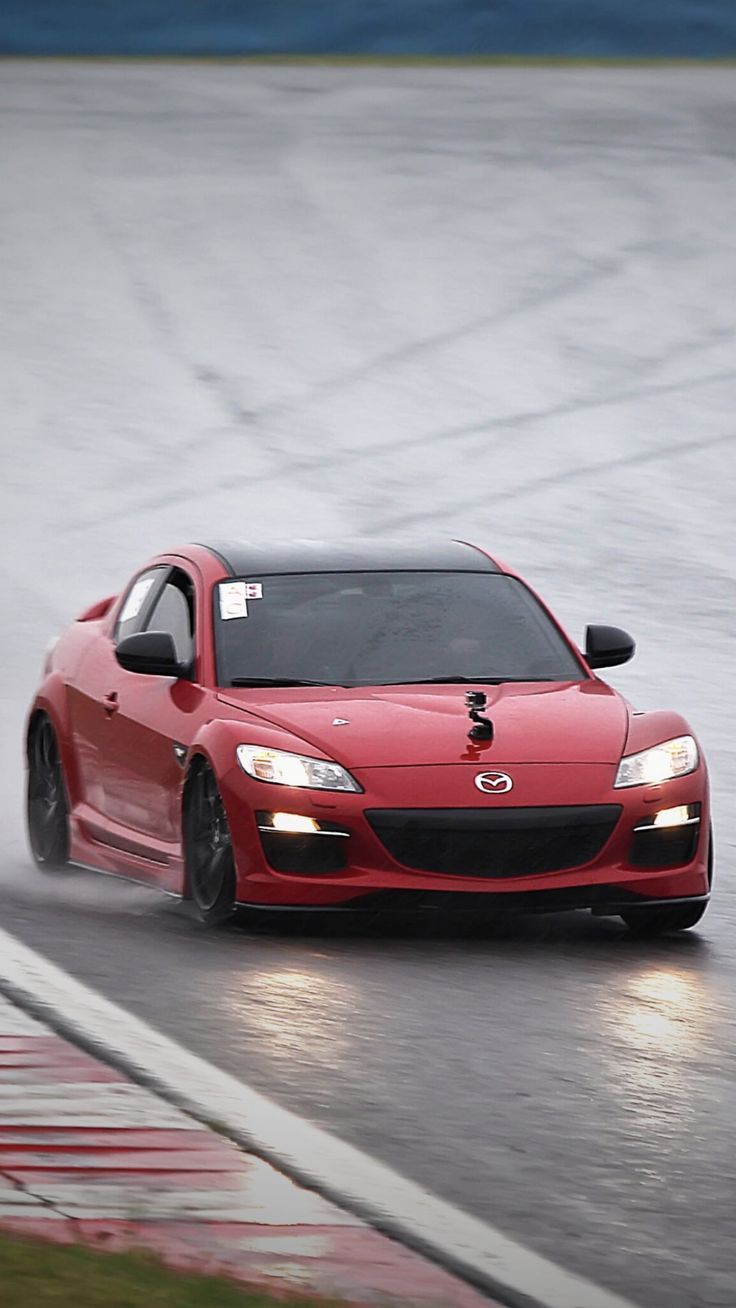 736x1308 Red Mazda RX 8. Sports Car Racing In The Rain. Japonca, Arabalar, Araçlar