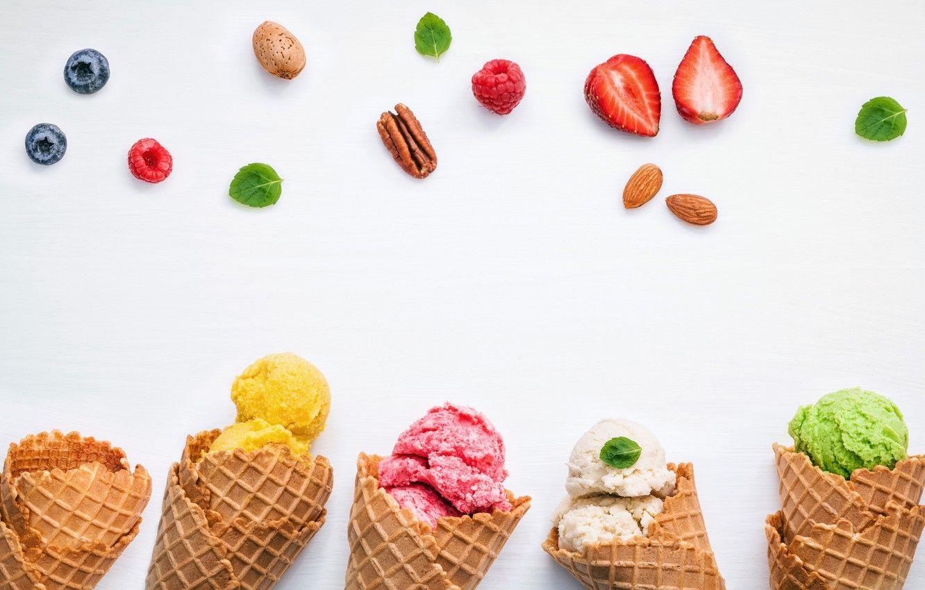 1332x850 Wallpaper berries, colorful, ice cream, fruit, horn, fruit