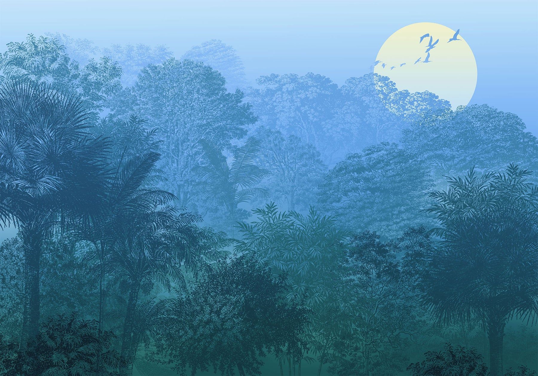 1800x1259 Nocturnal Jungle Mural Wallpaper: Dark Forest Wallpaper