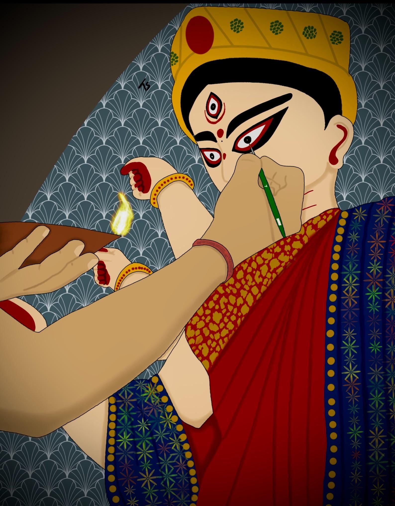 1588x2033 Made an illustration. Subho Mahalaya