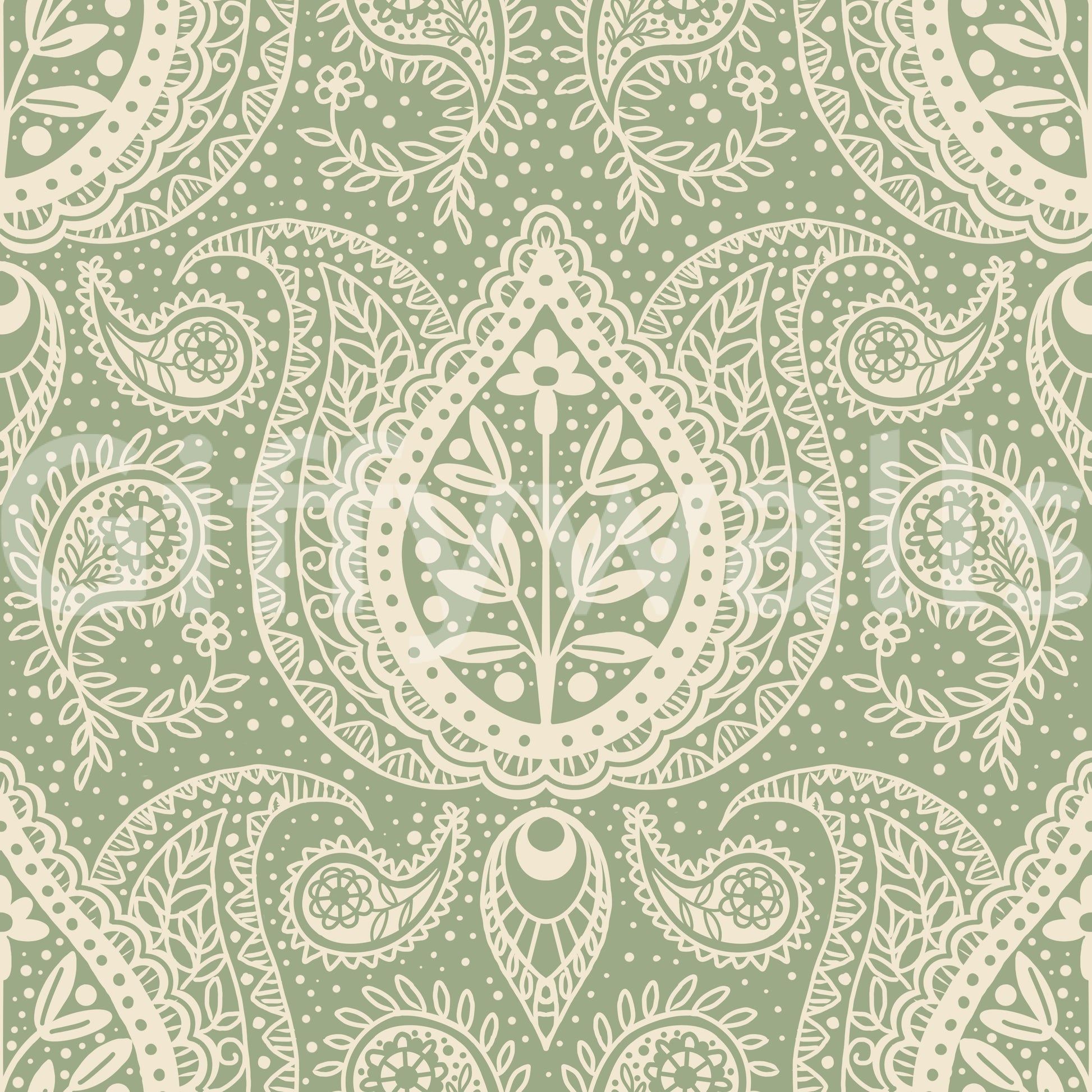 1946x1946 Botanical Paisley Sage Green Wallpaper