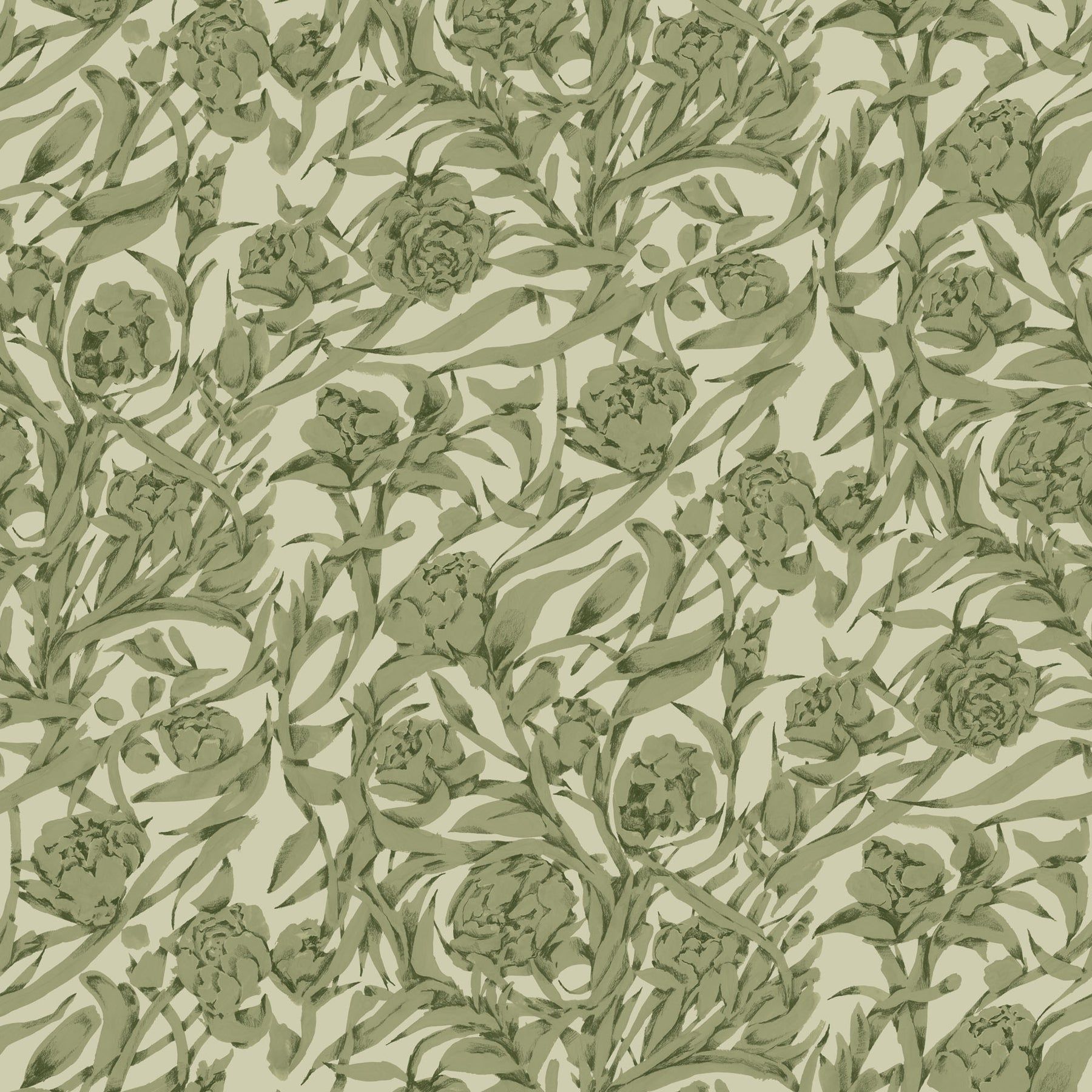1800x1800 Sage Green Botanical Wallpaper by Mitchell Black, 19.9 inches Repeat