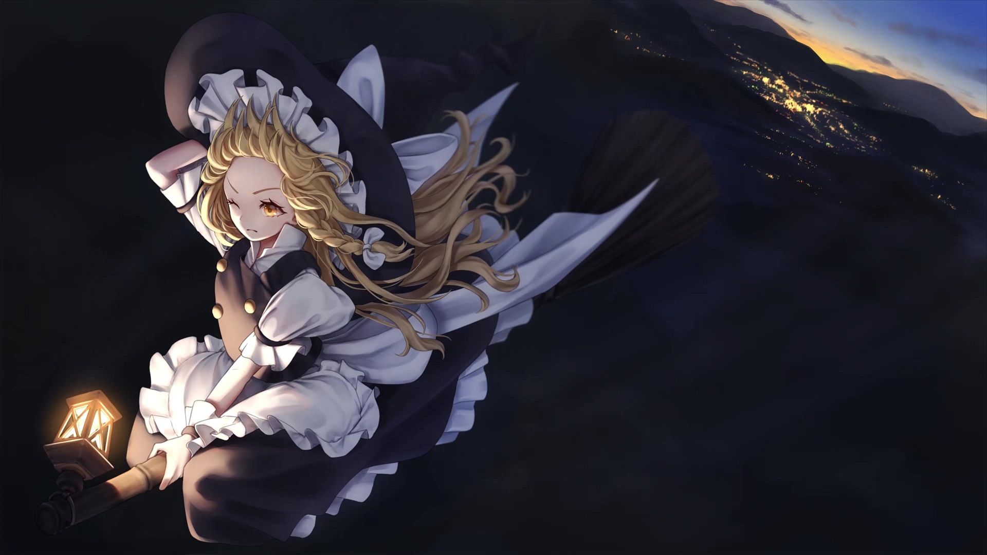 1920x1080 Marisa Kirisame Flying A Broom In The Sky Touhou Project Live Wallpaper