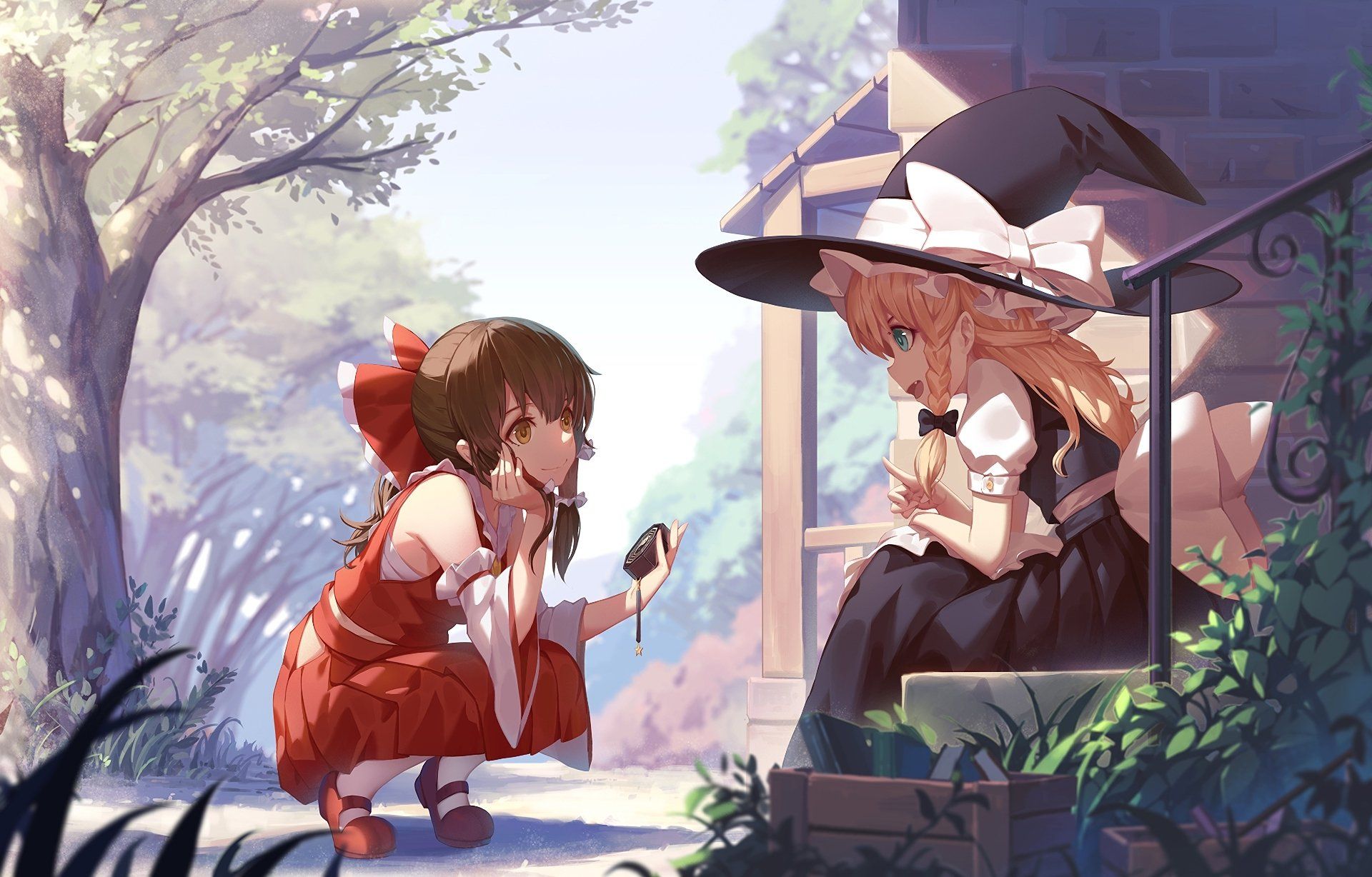 1920x1228 Touhou HD Wallpaper: Marisa Kirisame & Reimu Hakurei in Serene Spring Scenex1228