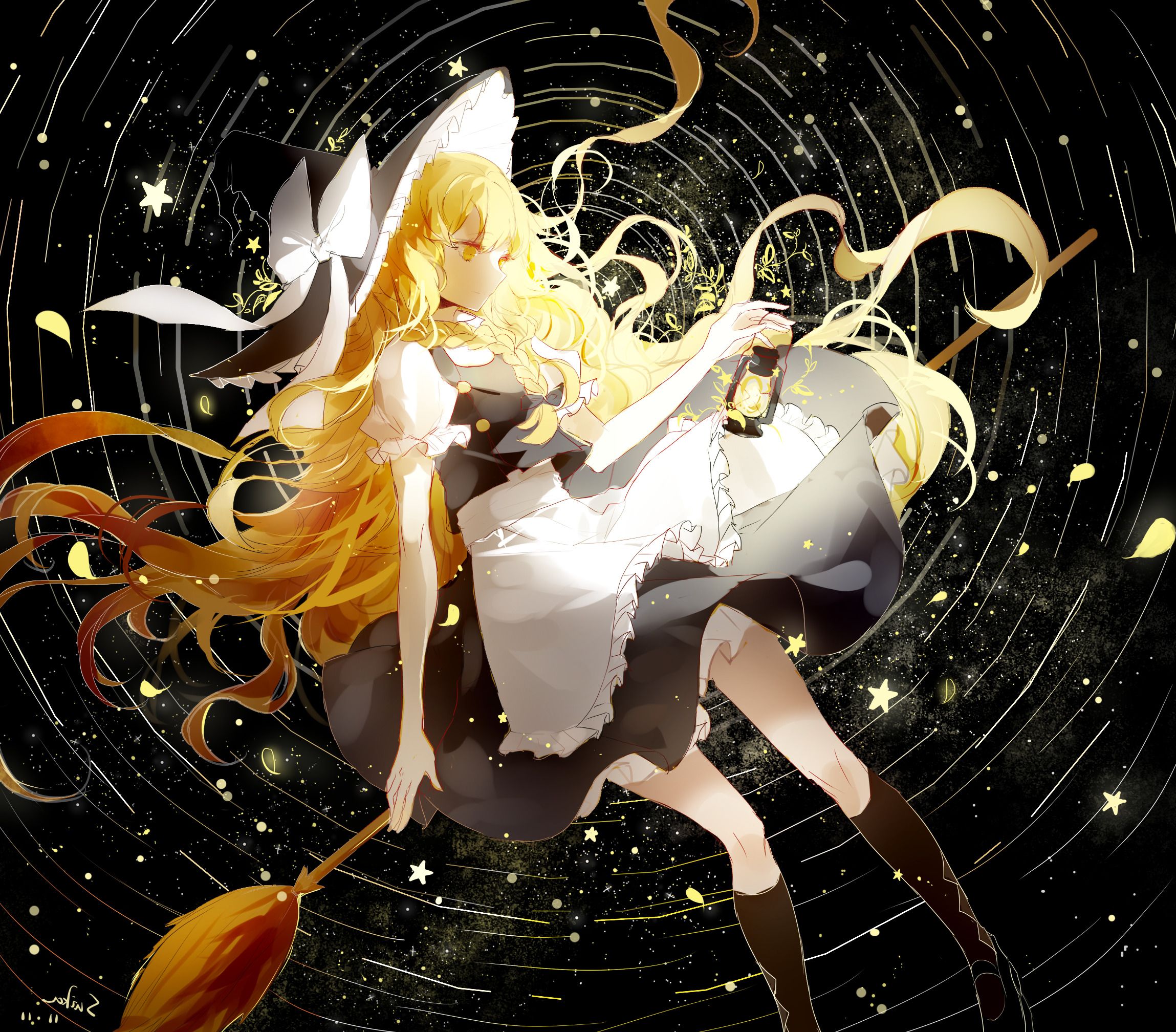 2298x2016 lantern, Kirisame Marisa, Touhou, Broom Wallpaper HD / Desktop and Mobile Background