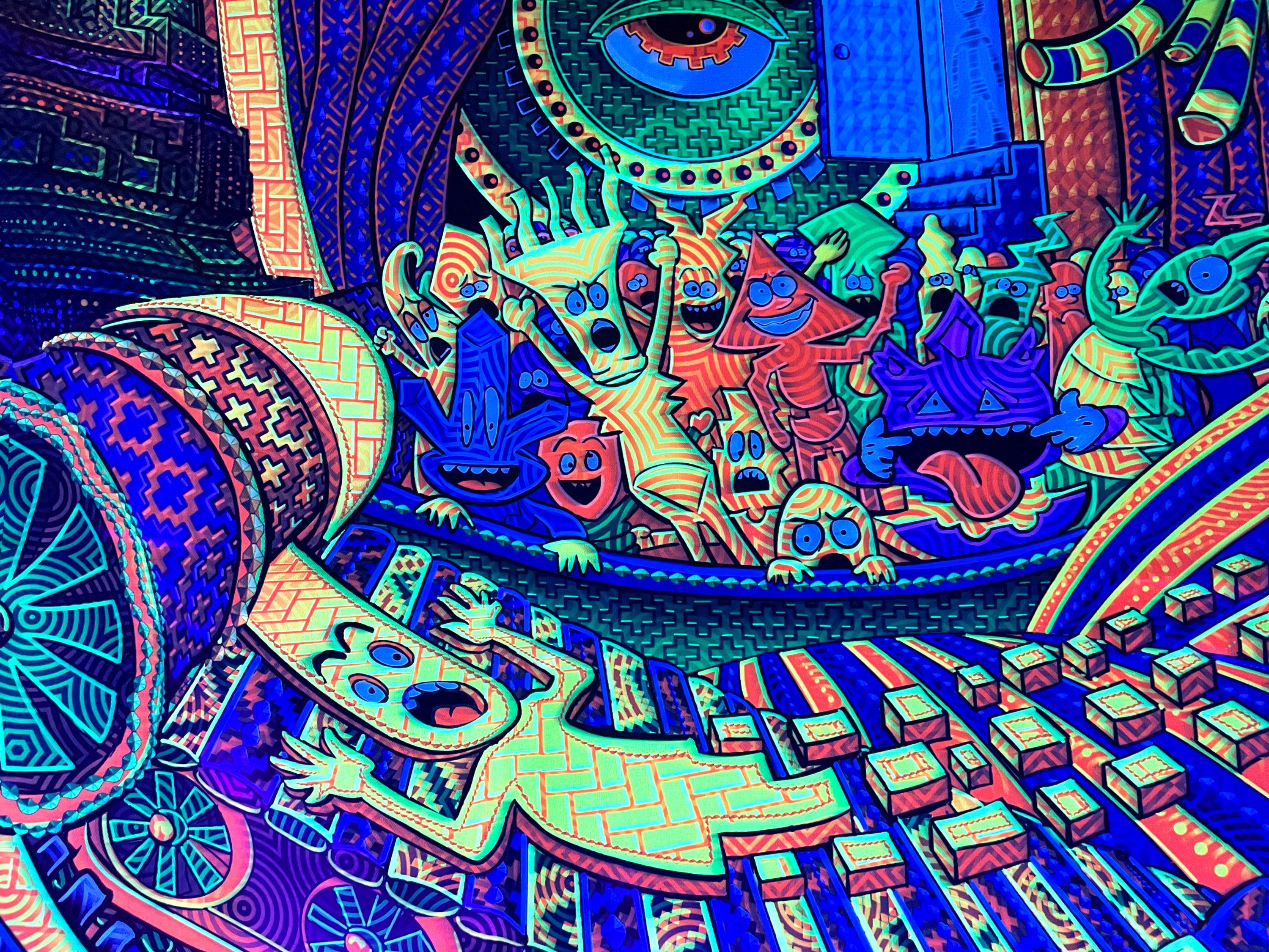 3000x2250 Psychedelic UV Blacklight Tapestry Salvia Droid Wall Hanging Spiritual Painting Visionary Art Hippie Room Decor Trippy Fluorescent Deco