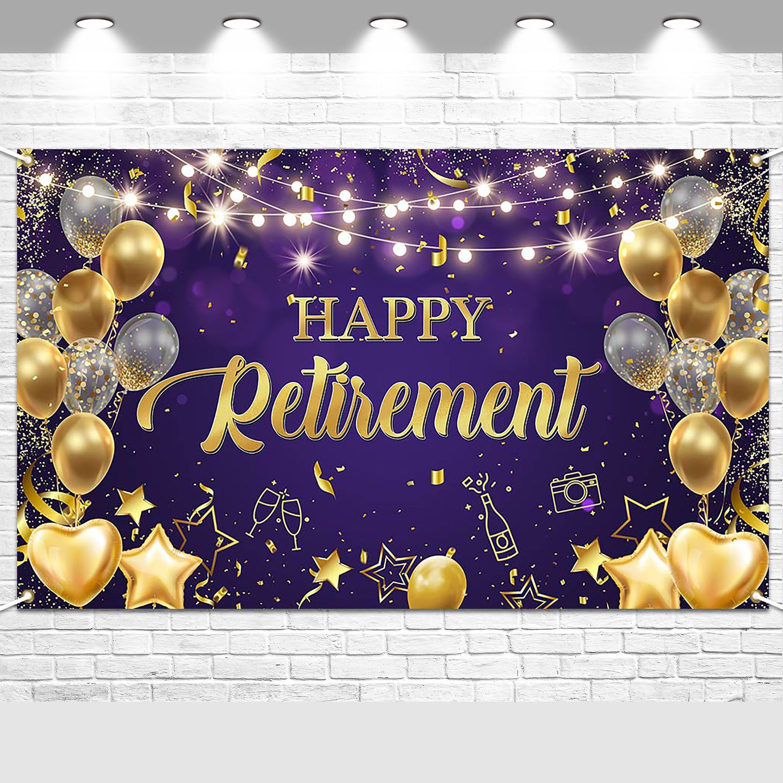 1600x1600 Amazon.com : Avezano Happy Retirement Backdrop Purple and Gold Happy Retirement Sign Banner Photo Background with Rope Going Away Party Decorations 6 x 3.6 ft
