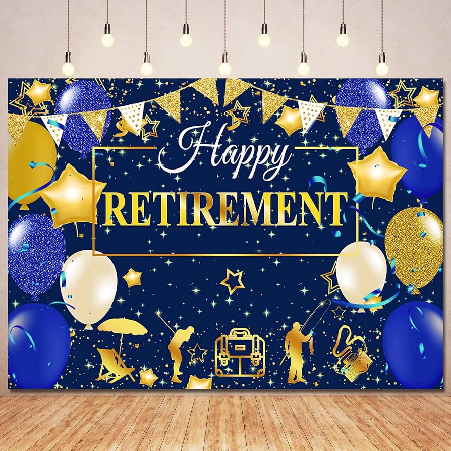 894x894 Amazon.com : Blue Gold Happy Retirement Backdrop Banner Party Decorations for Men Women, Royal Blue Retirement Banner Sign Backdrops Background for The Legend Has Retired Farewell Party Decor Photo Booth Prop 7x5ft