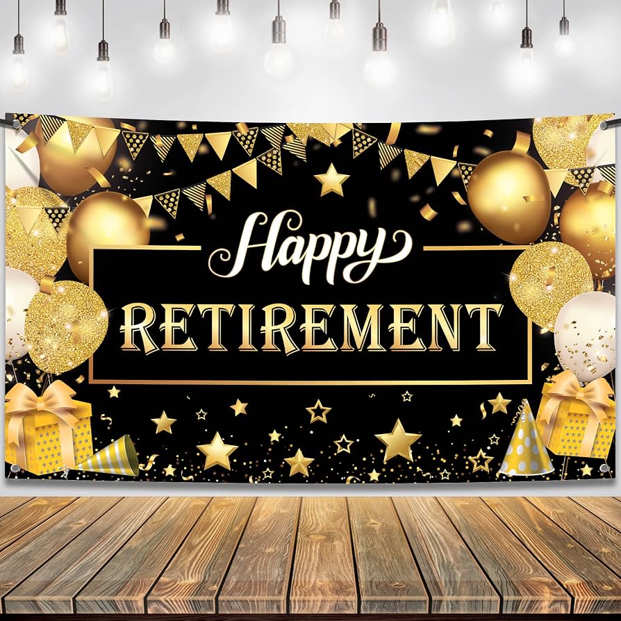 894x894 Happy Retirement Wall Poster Black and Gold: Amazon.de: Home & Kitchen