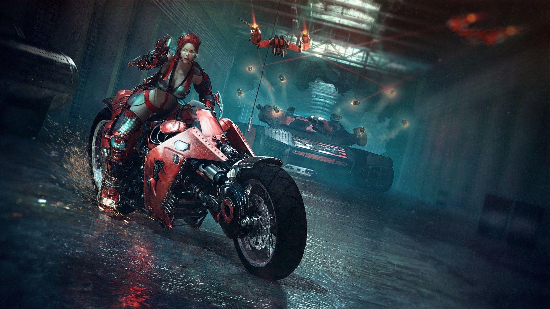1920x1080 Chick on Bike Wallpaper