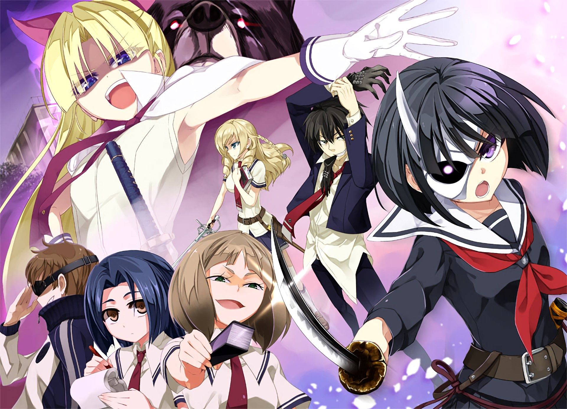 1920x1387 Wallpaper girl, sword, anime, dog, katana, ken, blade, mask for mobile and desktop, section сёнэн, resolution 1920x1387