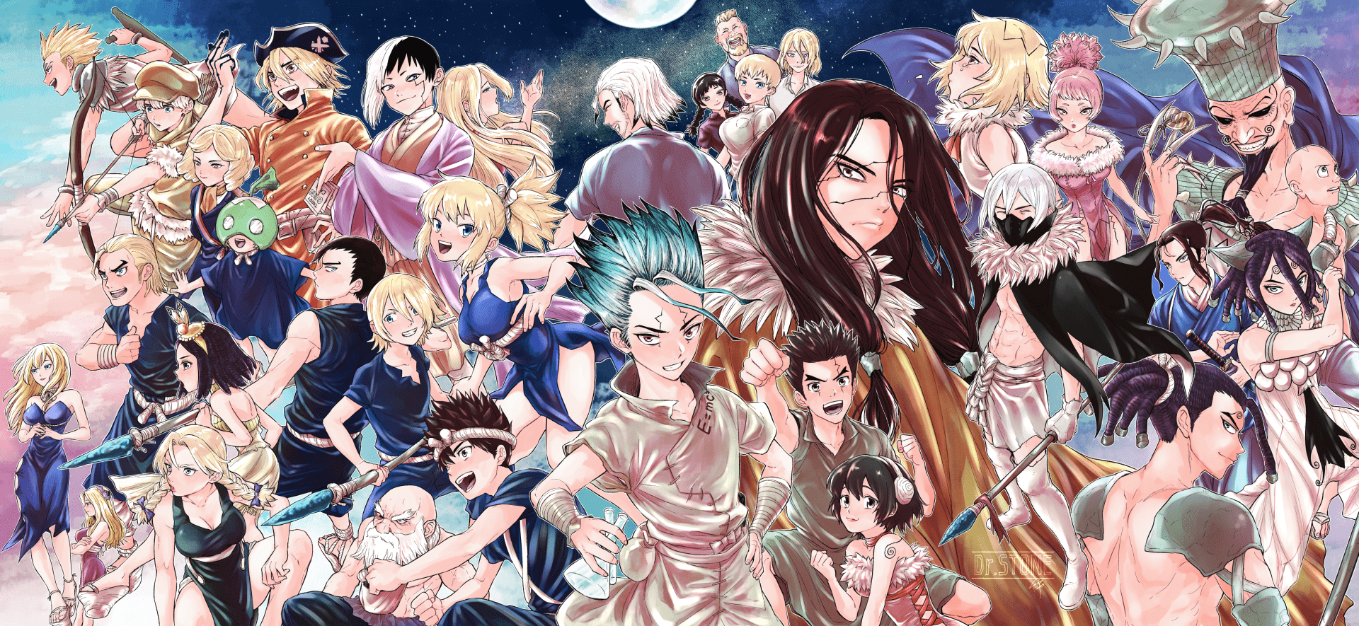 1920x885 Download Kokuyo (Dr. Stone) Magma (Dr. Stone) Tsukasa Shishio Taiju Oki Yuzuriha Ogawa Suika (Dr. Stone)