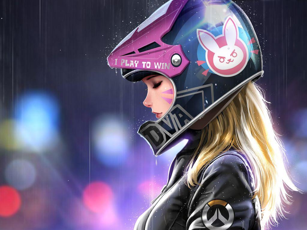 1024x768 Dva Biker Girl Wallpaper and Background Image