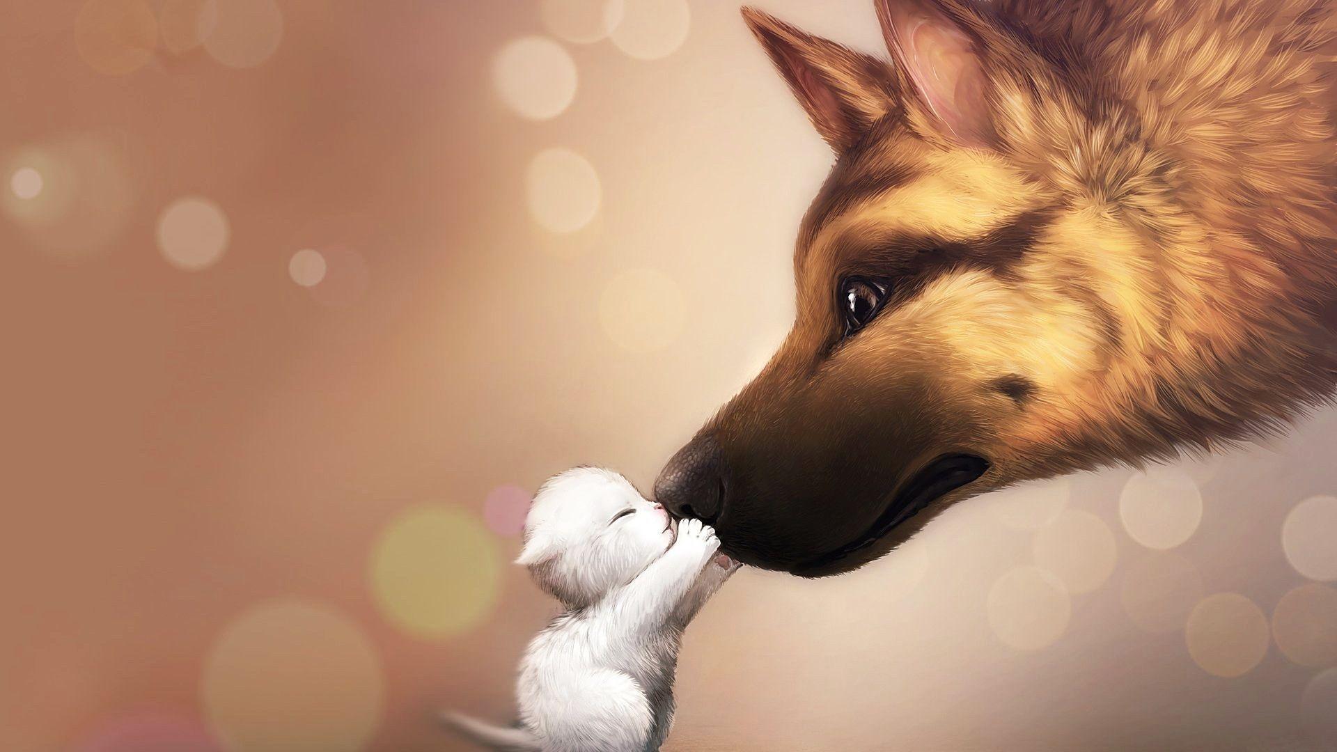 1920x1080 Puppy Kitty Love