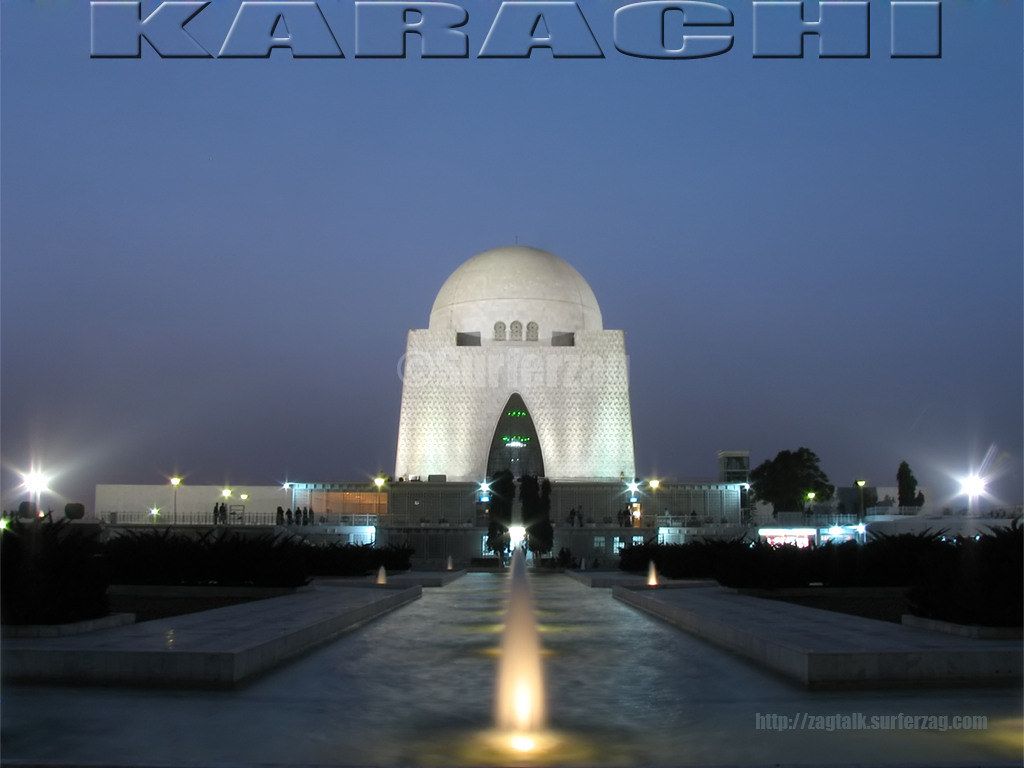 1024x768 Desktop Wallpaper: Mazar E Quaid Fountains At Dusk, Karach