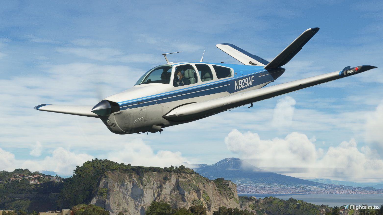 1563x879 Microsoft Carenado Beechcraft V35B Bonanza Blue N929AF Liveries For MSFS