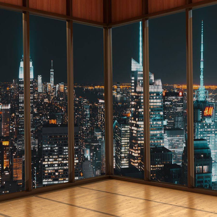 900x900 Fox Night Office Room Clear Window Vinyl Backdrop, 5x3ft(1.5×1m)