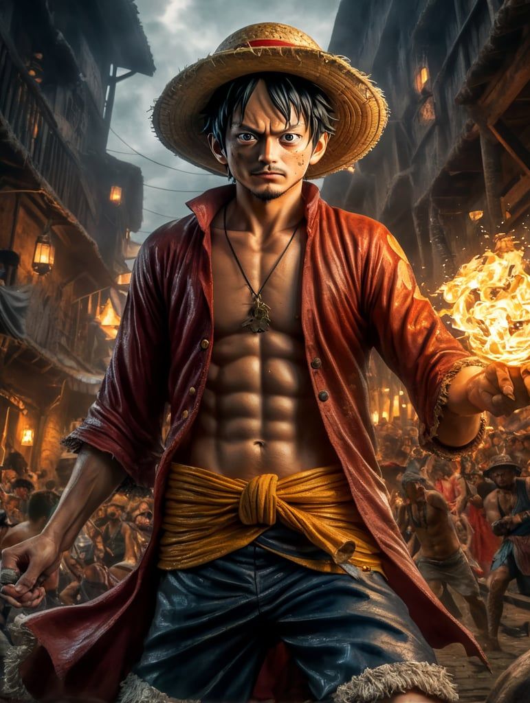 771x1024 Premium Free Ai Image. Ultra Realistic Pyrography: Luffy's Netflix Adventure